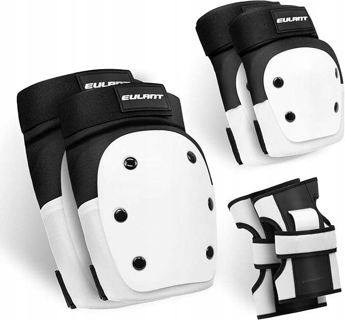 Ochraniacze na kolana/łokcie/nadgarski regulowane zestaw 6 szt czarno/białe