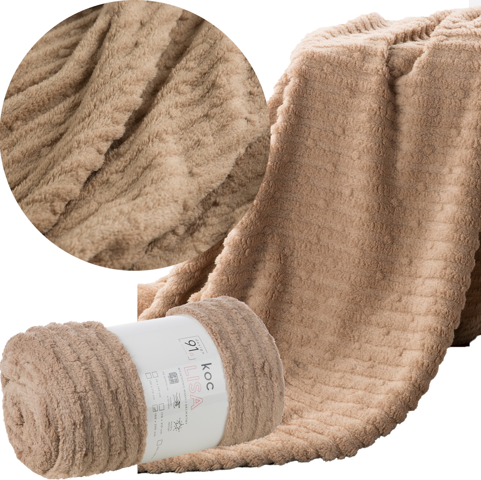 Mieciutki koc narzuta na fotell 70 cm x 160 cm beż prezent