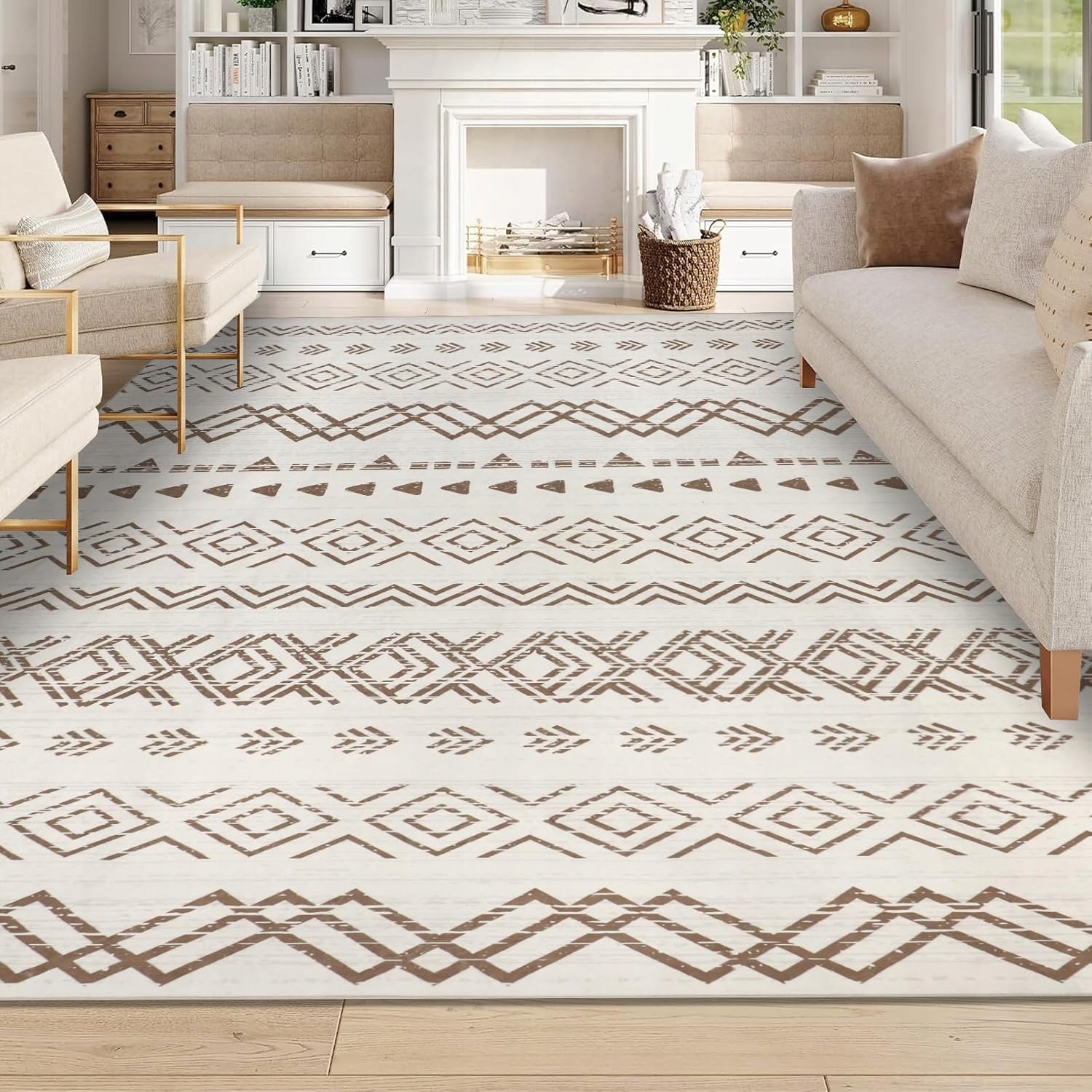 Koberec ve stylu boho do obývacího pokoje 200 x 290 cm béžový je vhodný pro praní v Homcomodaru