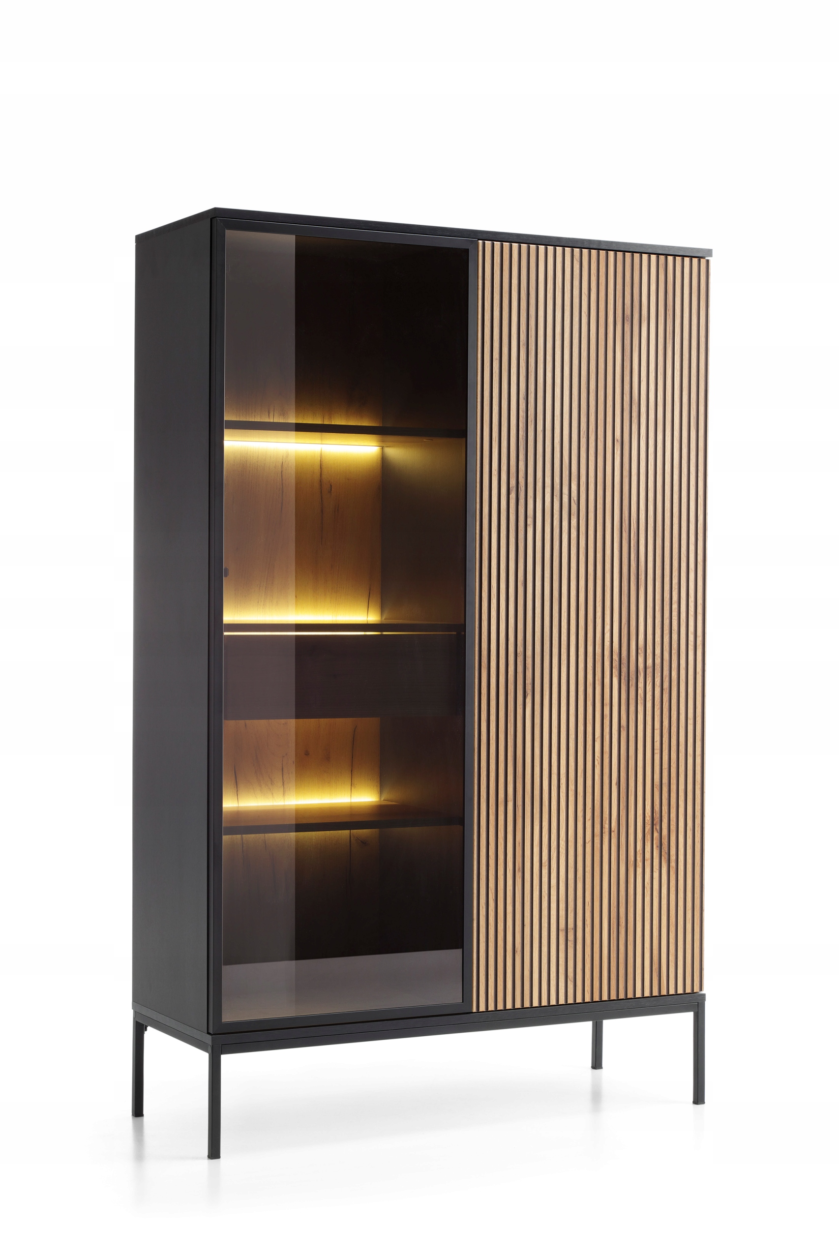 Komoda witryna Sento WTSZ104 czarny, dąb wotan loft Led