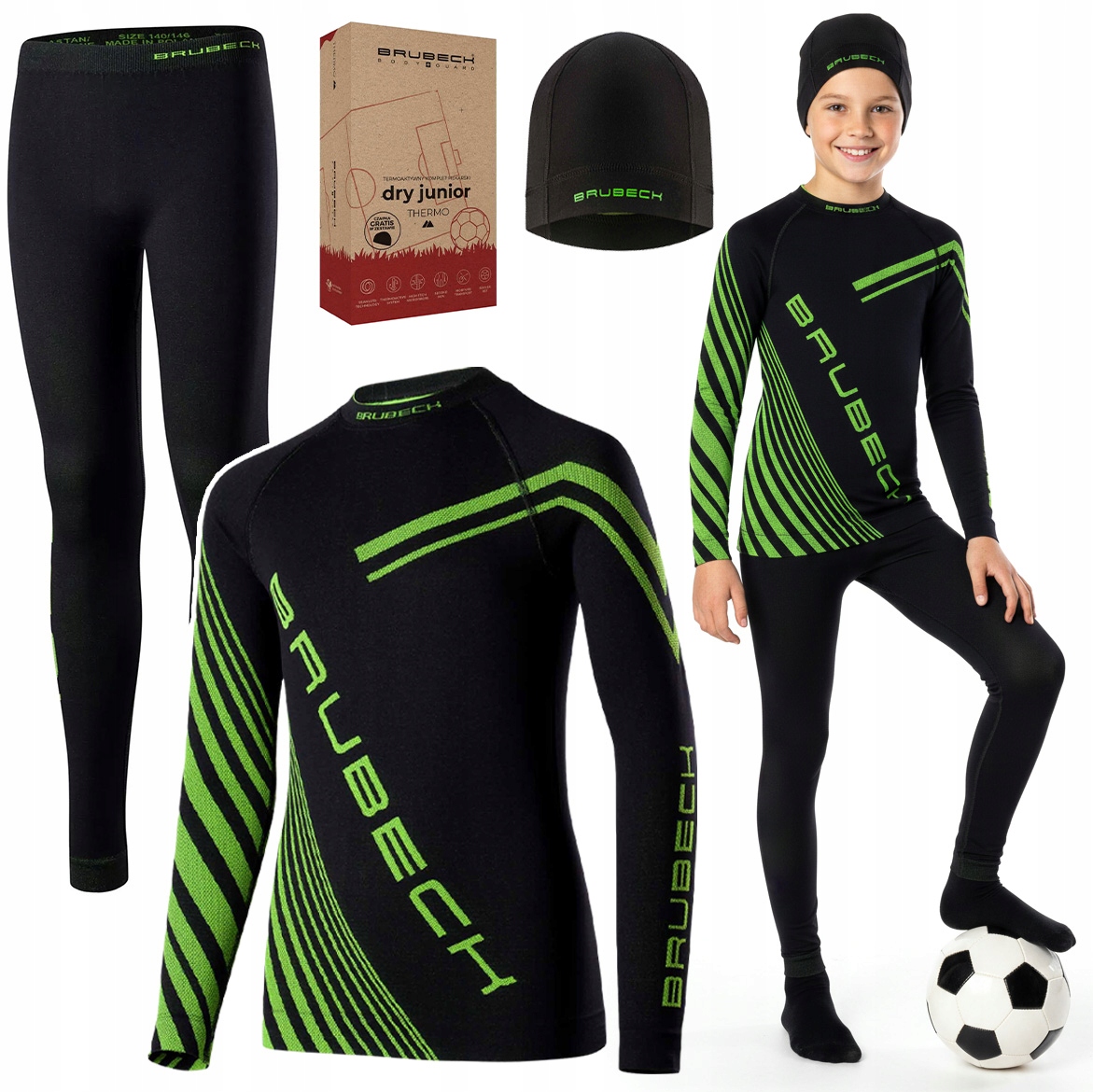 Termoaktivní spodní prádlo Brubeck Dry Junior Tričko Kalhoty Čepice 140/146