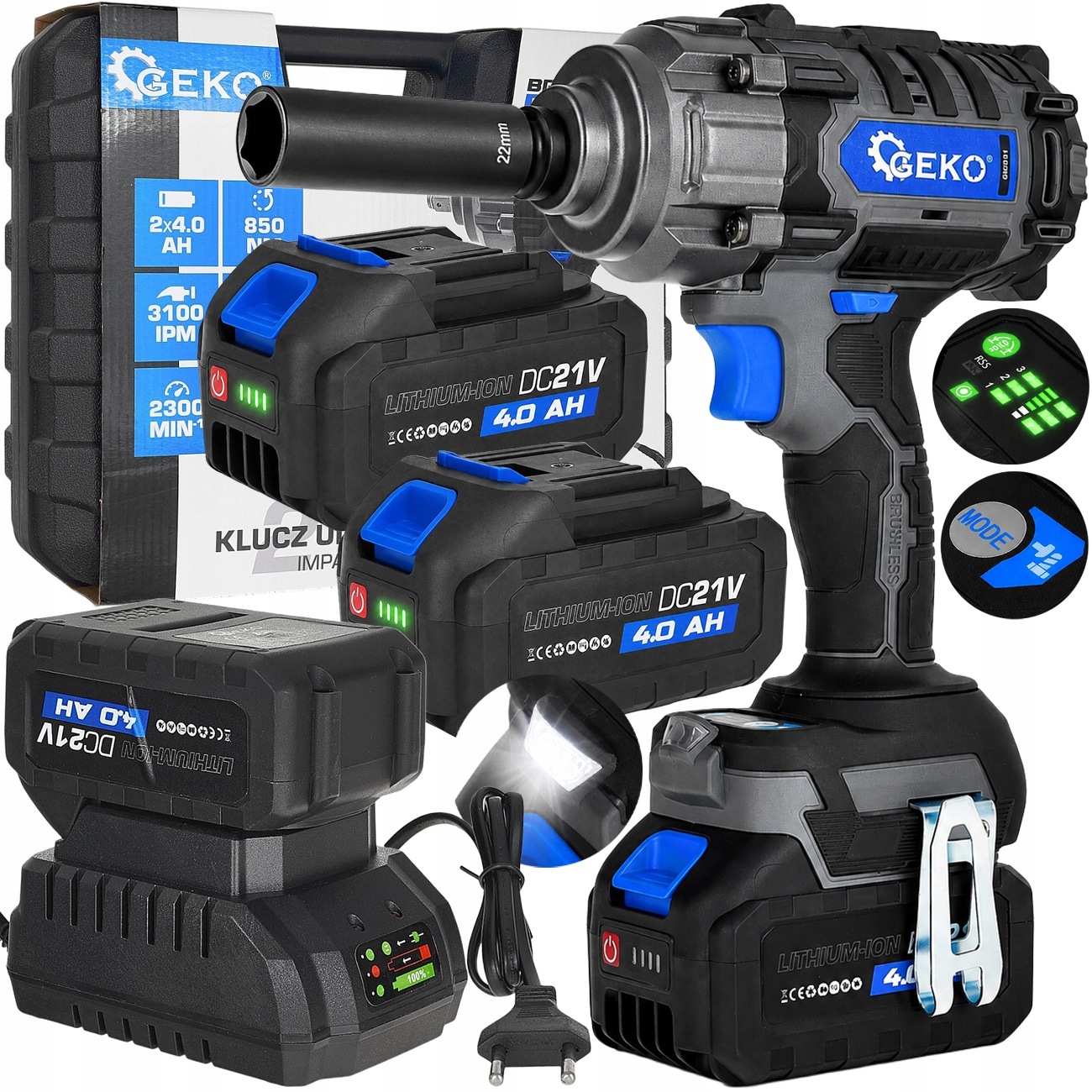 Akumulátorový Rázový Klíč Bezkartáčový Pro Kola 850 Nm 1/2' 2x Aku 4 Ah