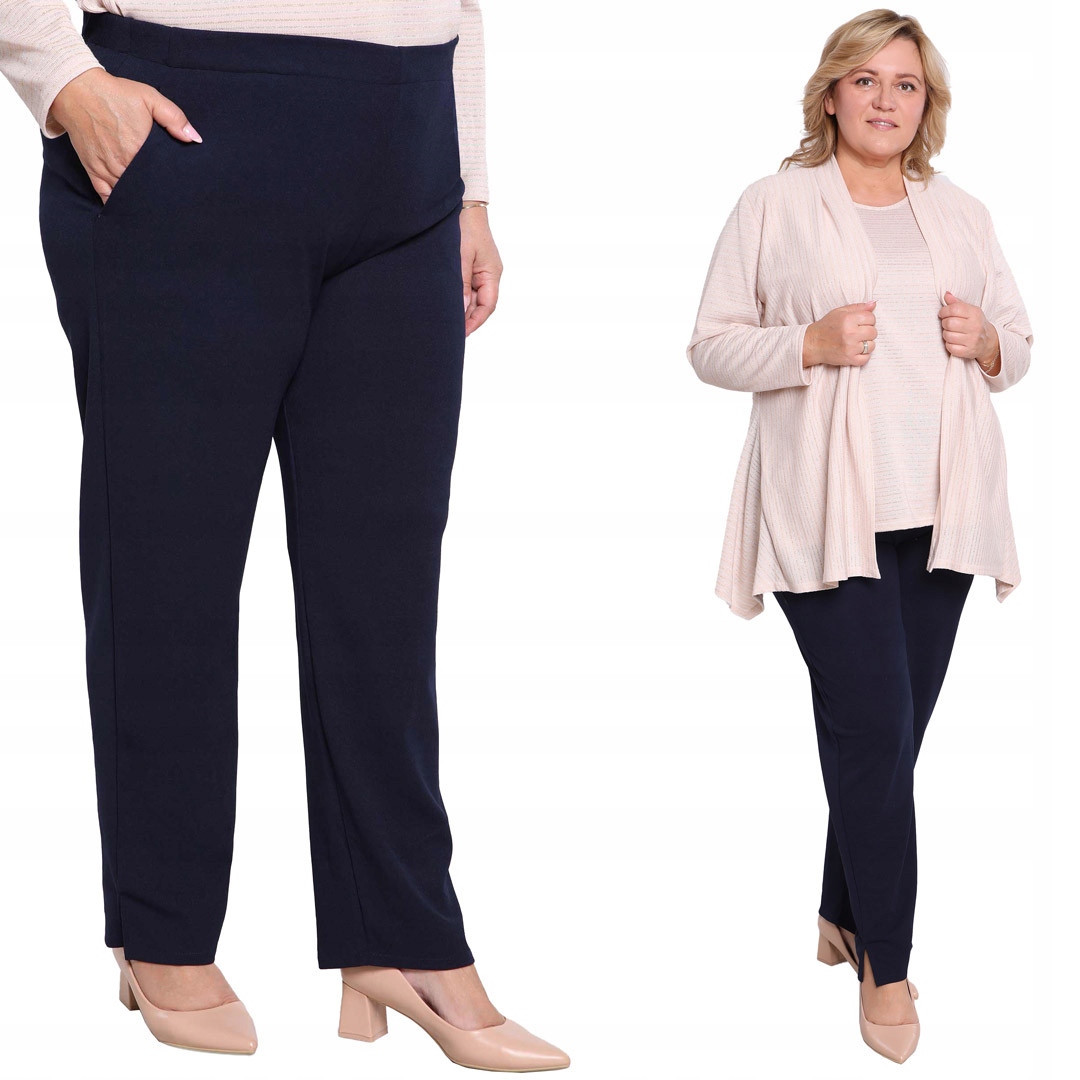 Tmavě modré kalhoty s rozparkem na nohavici 52/54