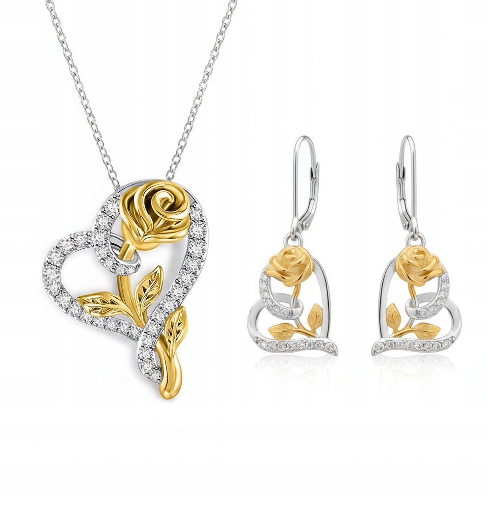 Sada šperků růže srdce stříbro o ryzosti 925 pozlacená