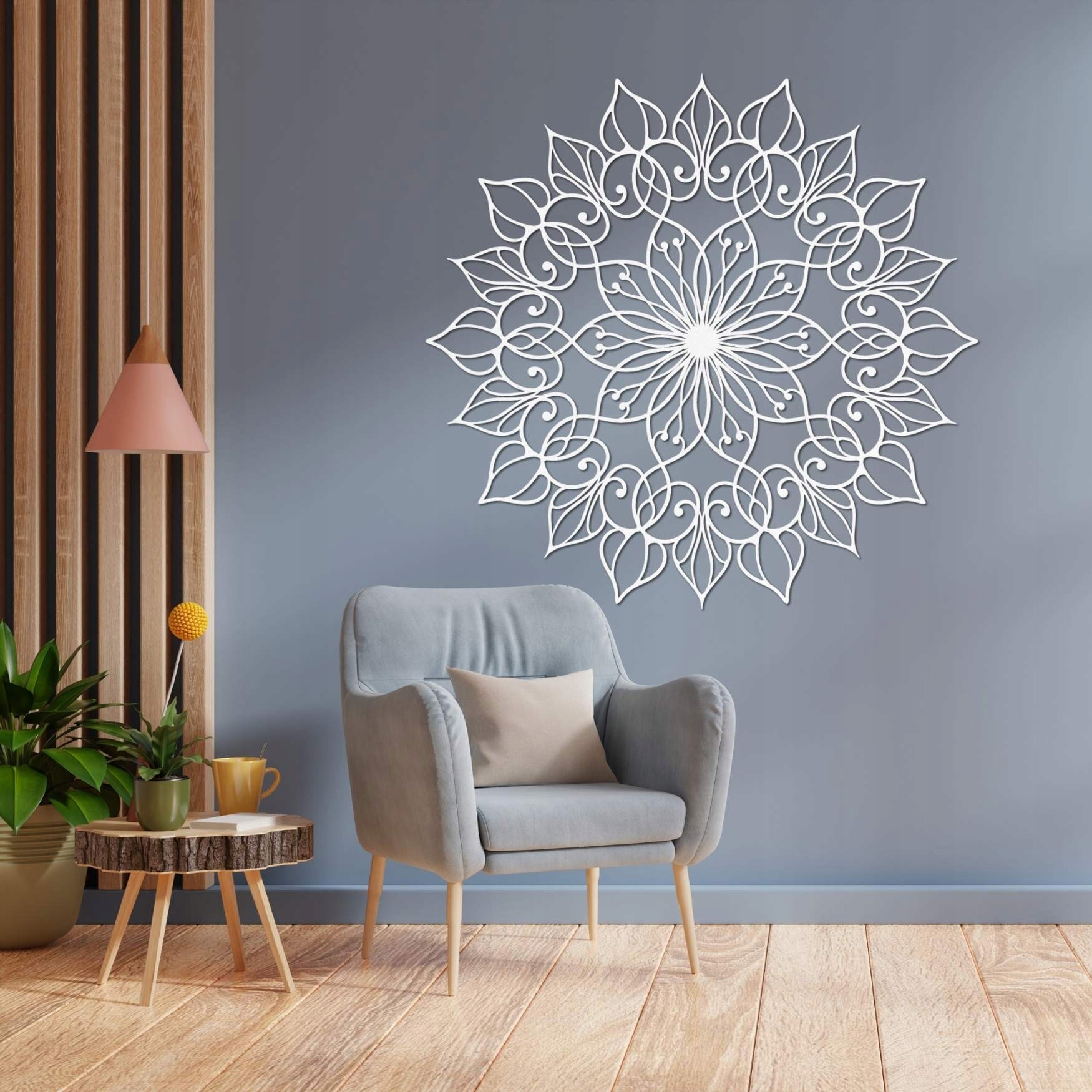 Drewniana Dekoracja Ścienna Mandala Lotos 140 cm Hdf Biała