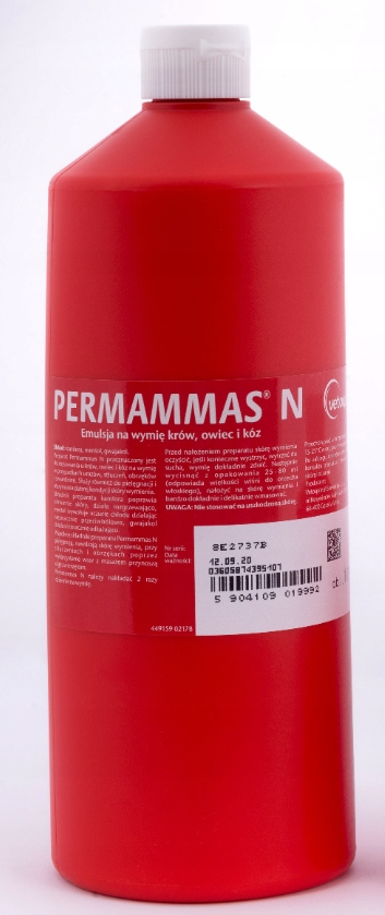 Permammas N 1000 ml to emulsja do stosowania na wymię u bydła, owiec i kóz