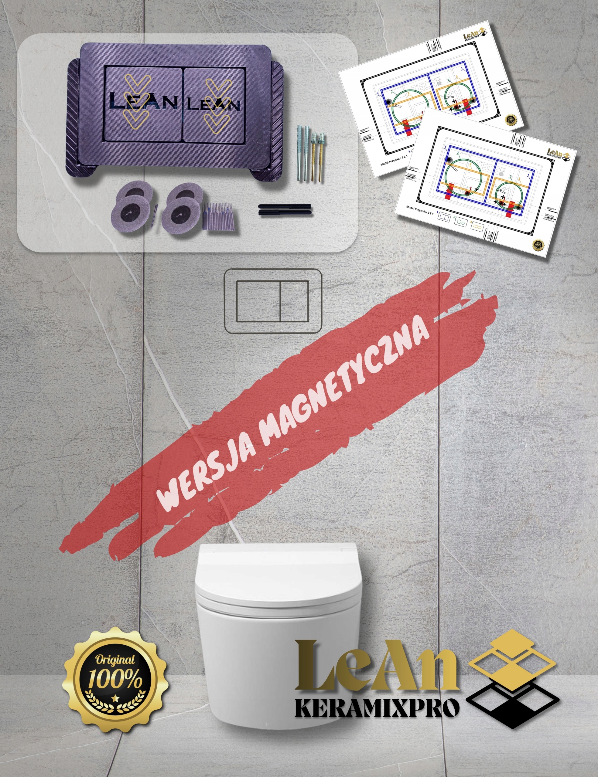 Skryté magnetické splachovací tlačítko černé pro tmavé dlaždice