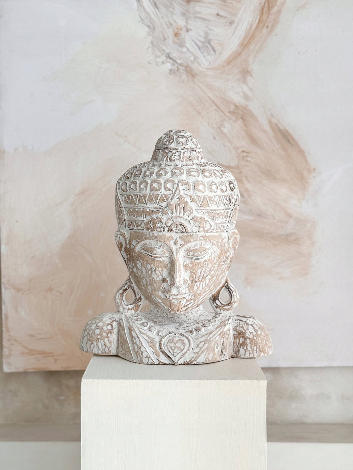 Hlava Budhu z Bali – drevená socha 40 cm Dekorácia do obývacej izby Handmade
