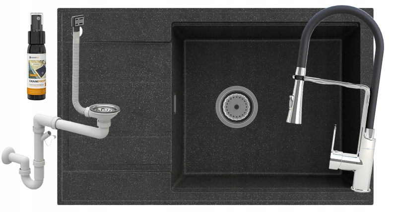 Granitový Drez S Odkvapkávačom Louis Jednokomorový Sifón Batéria Nexo Chróm