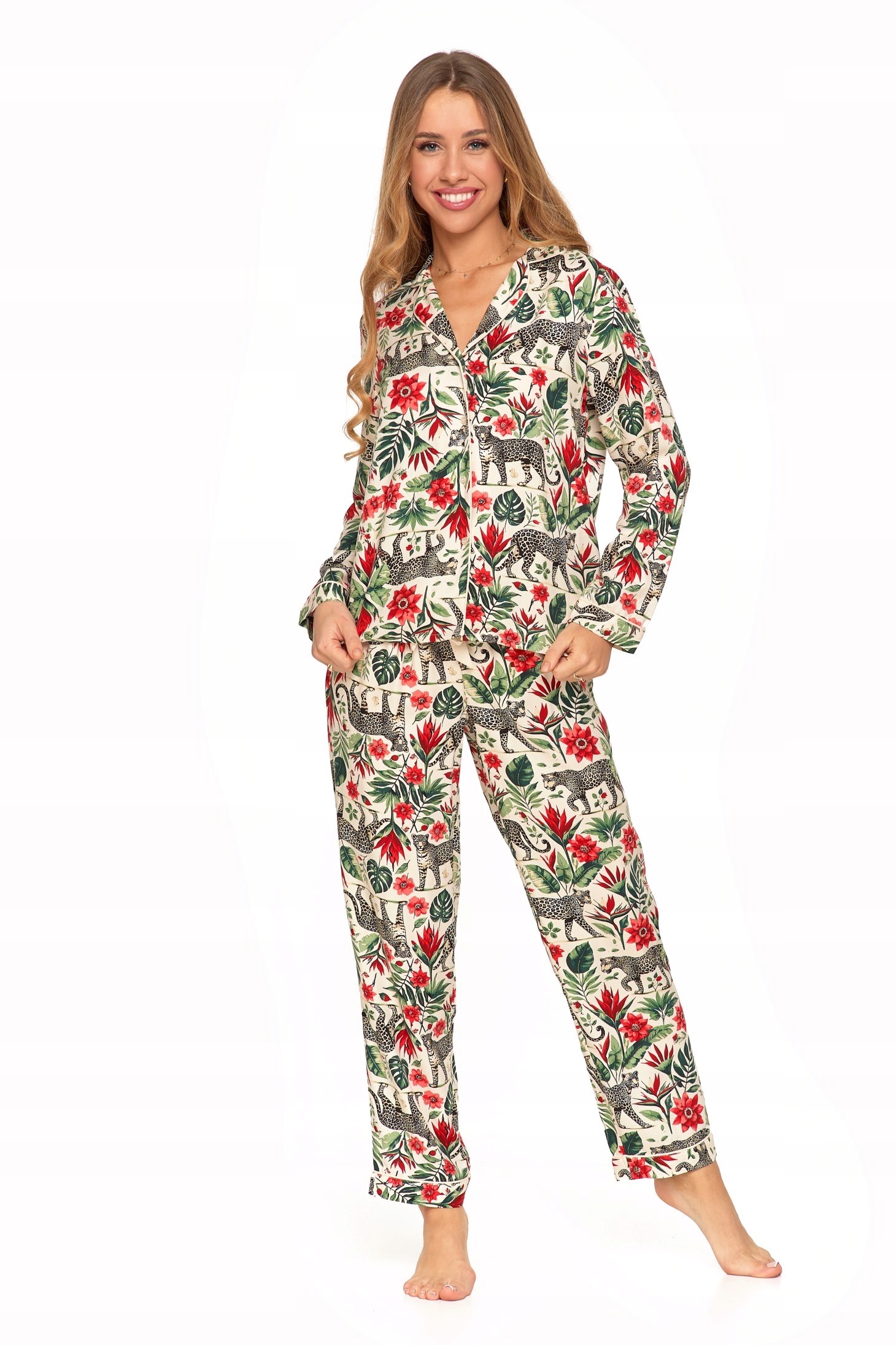 Dámské Vzorované Viskózové Pyžamo S Dlouhým Rukávem Moraj XL