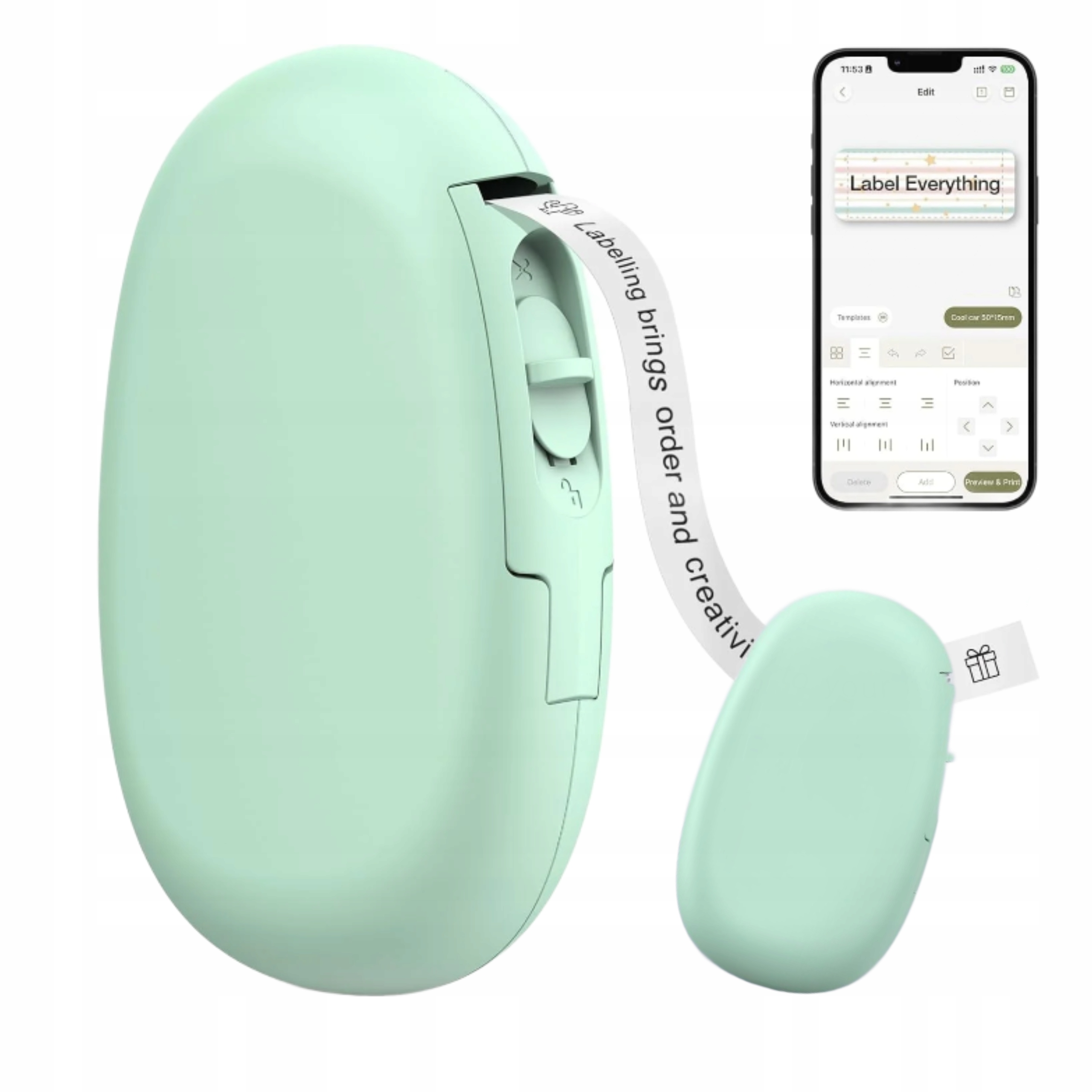 Štítkovač Bluetooth bez inkoustu s páskou Vodotěsná tiskárna Zelená