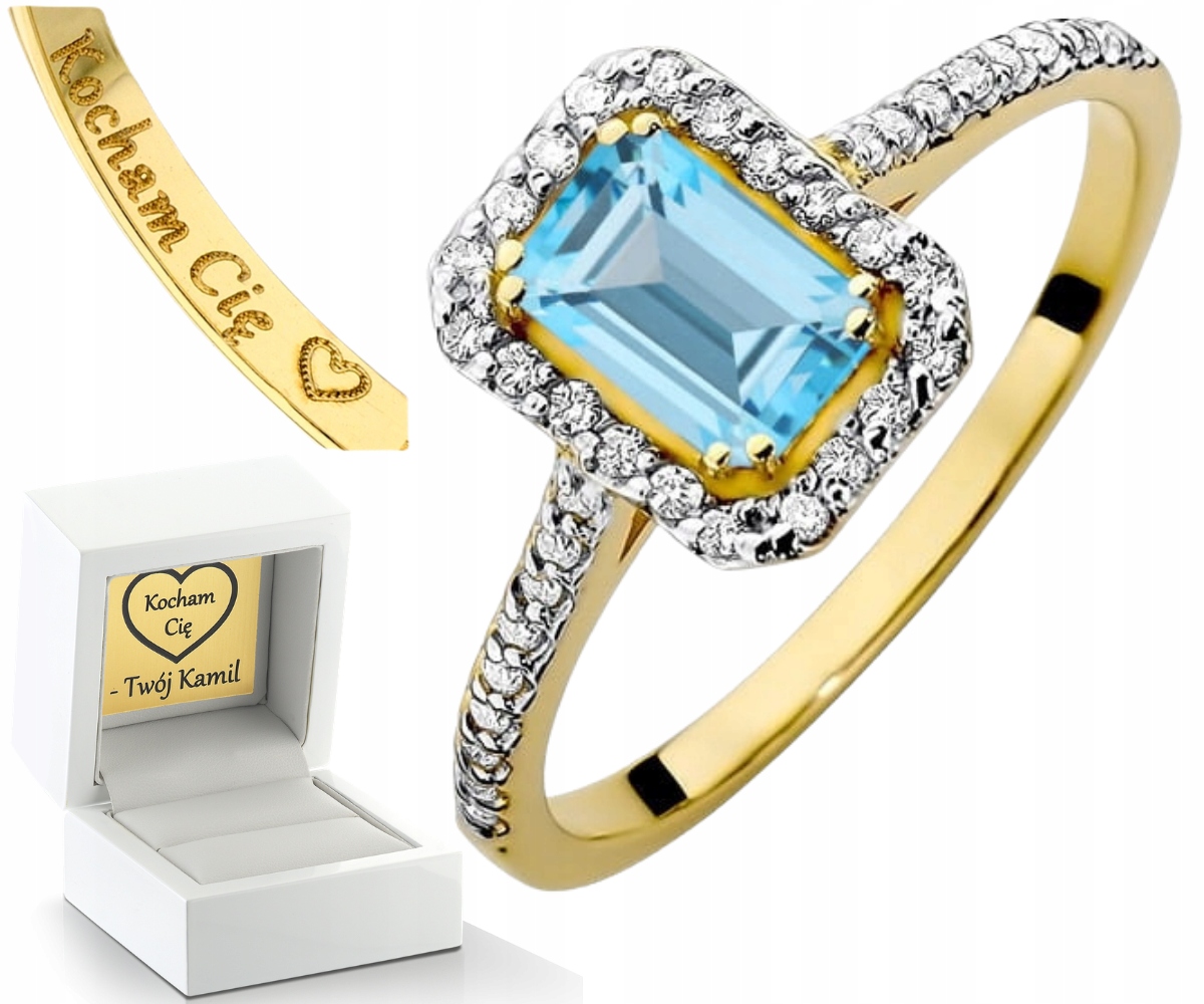 Zlatý Prstýnek Přírodní Kámen Topaz A Diamanty Zlato 585 Dárek