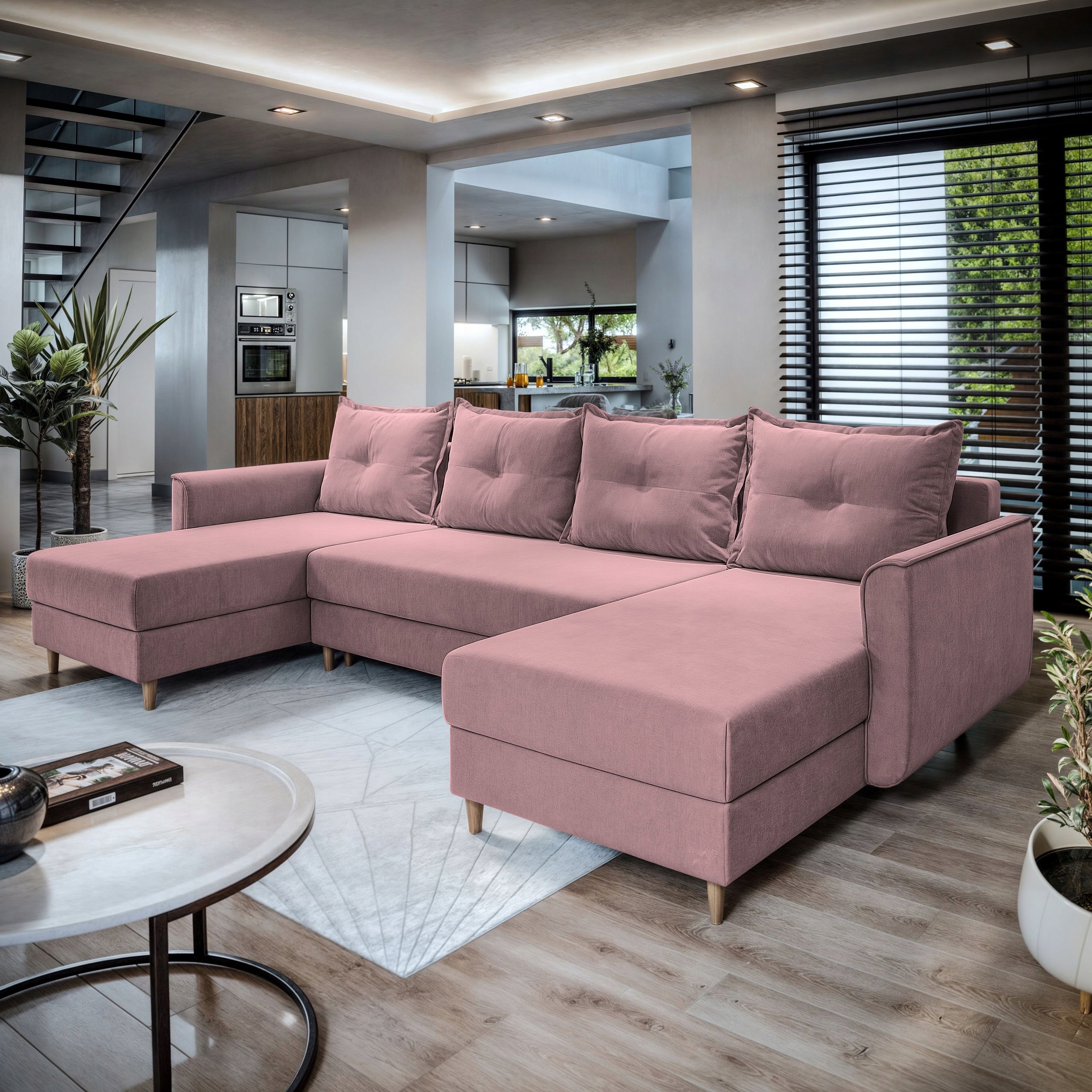 Velký pohodlný rohová sedací souprava stůl Verni stylový Funkce Spaní do obývacího pokoje Kontejner loft