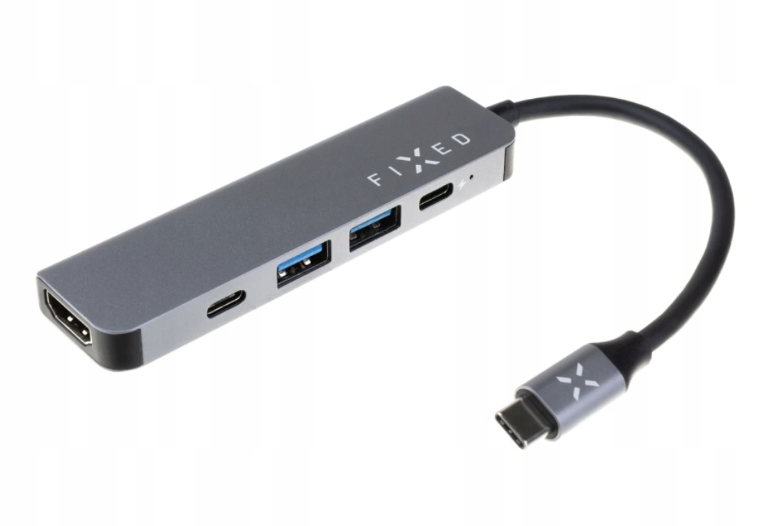 5-portový hliníkový Usb-c Fixed Hub Mini pro notebooky a tablety, šedý