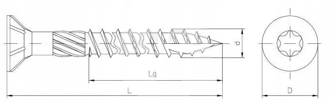 WKRĘTY DO DREWNA CIESIELSKIE KONSTRUKCYJNE 4 x 40 mm TORX WKRĘT 250 SZTUK Długość wkręta 40 mm