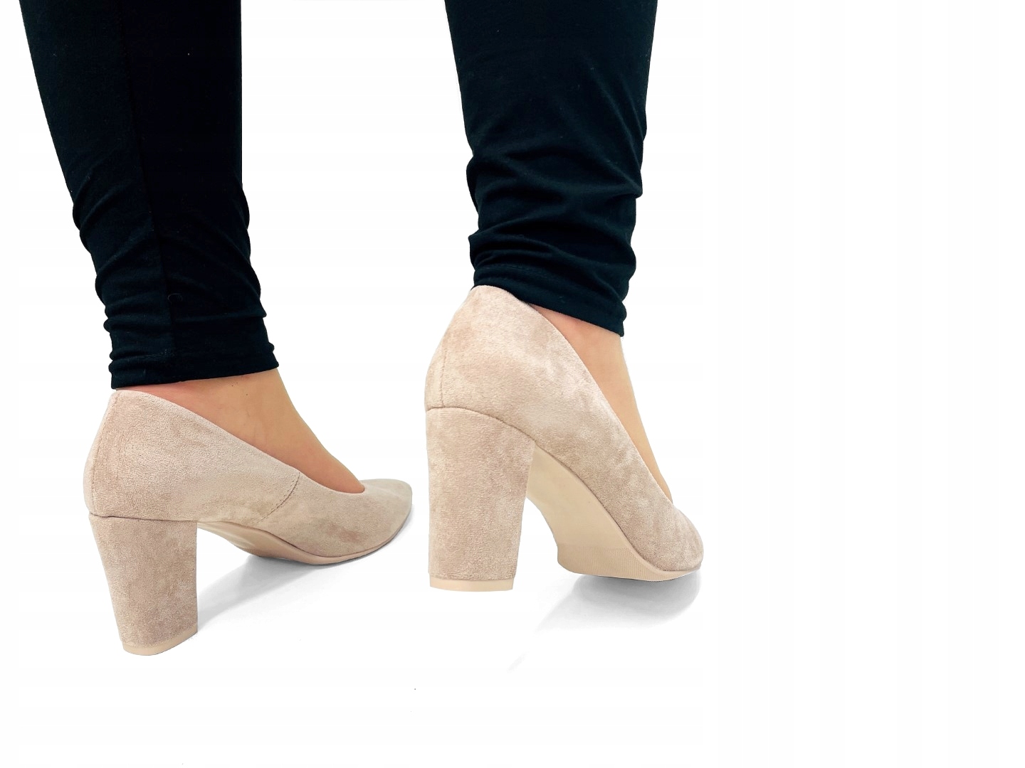 BEŻOWE SZPILKI NA SŁUPKU ZAMSZ BUTY NA OBCASIE 36 Rozmiar 36