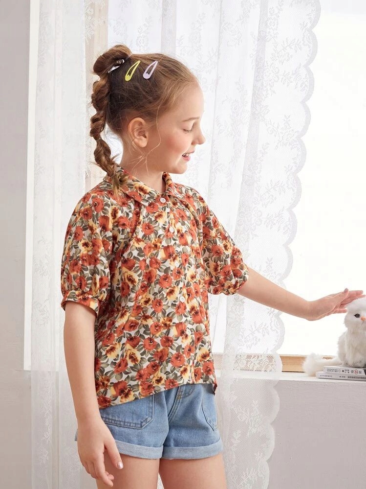 SHEIN KREMOWA KOSZULA FLORAL PRINT (9-10L) Płeć dziewczynki