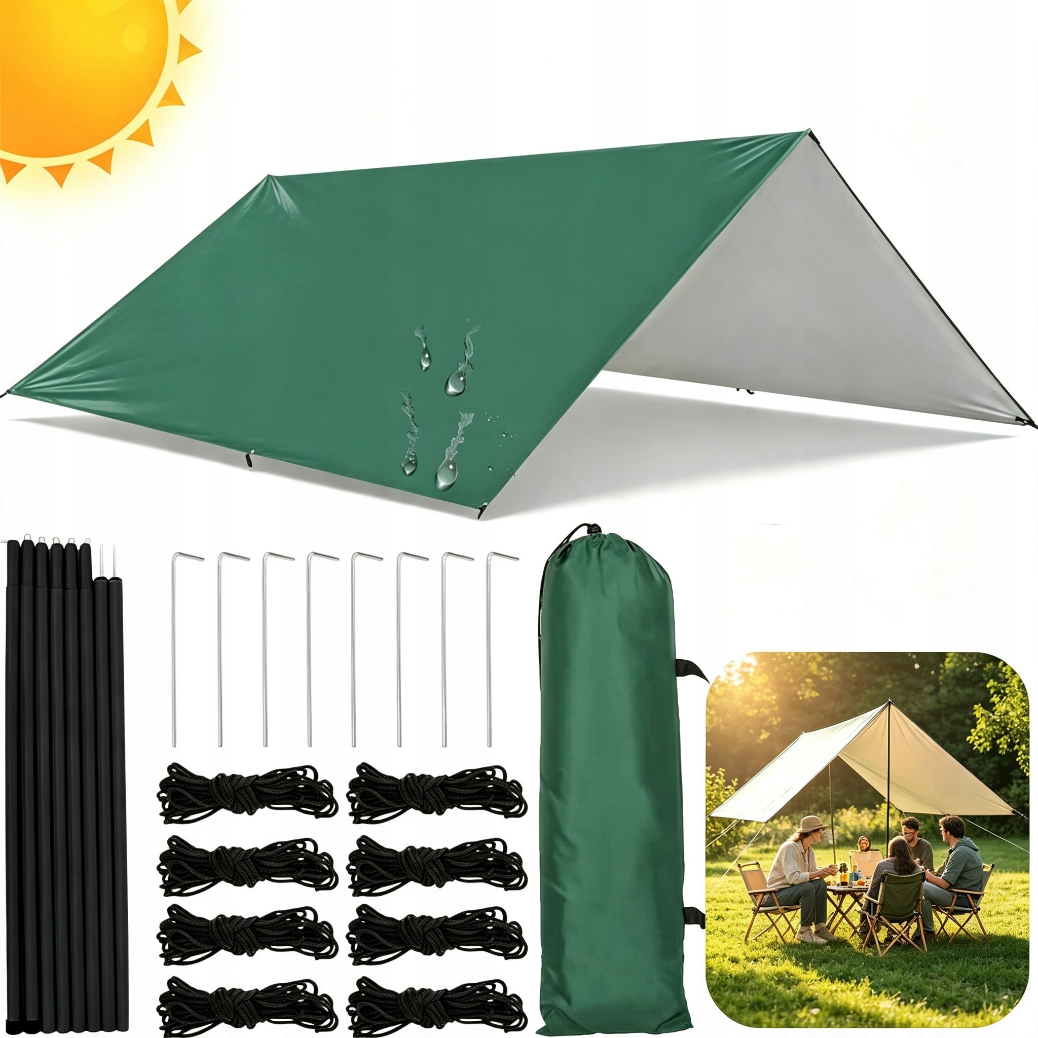 Plandeka Ogrodowa Tarp 3X3M Namiot Zadaszenie Uv Wodoodporny Kemping Biwak