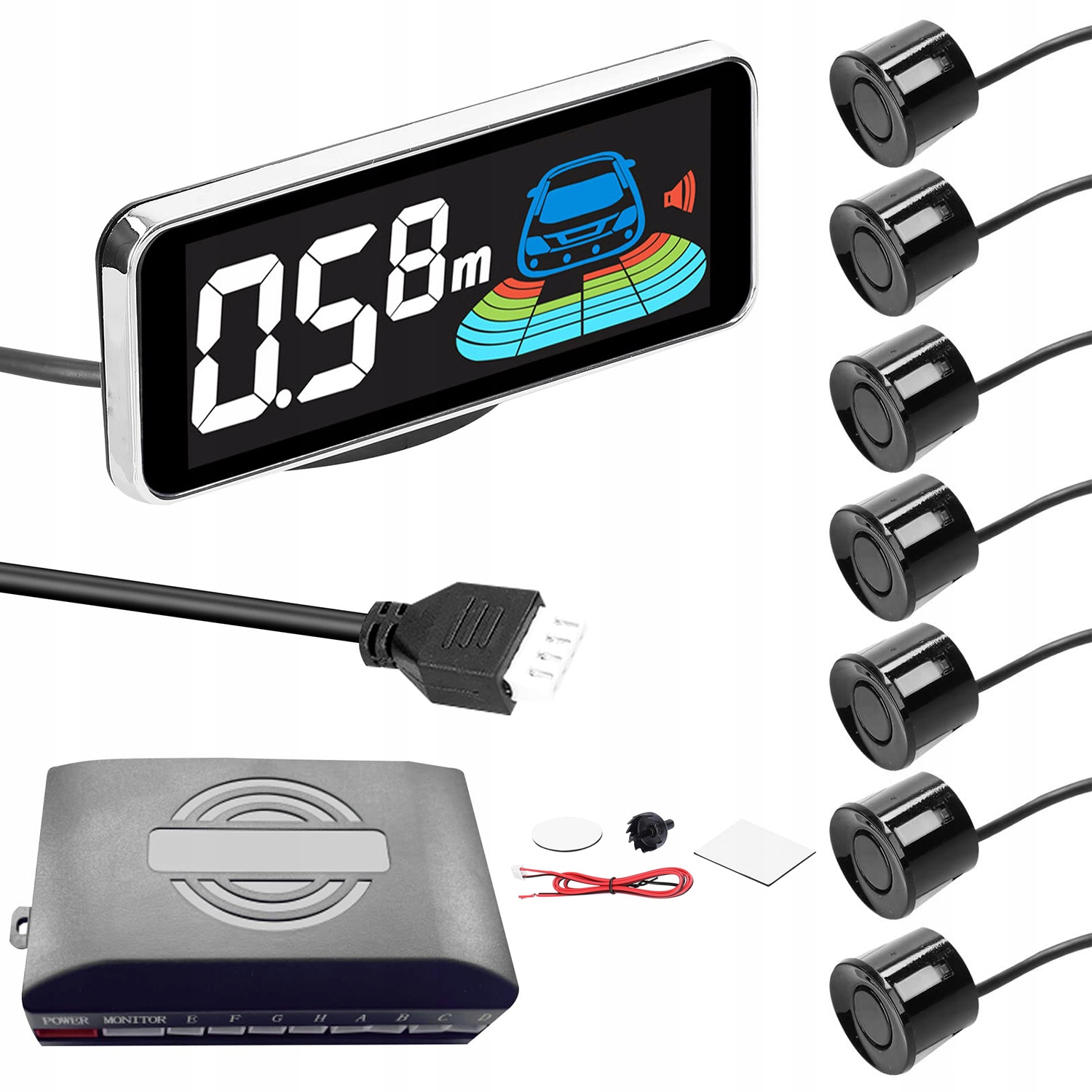 Pomoc při parkování LCD 8 černých senzorů pro dovybavení pomocí nového