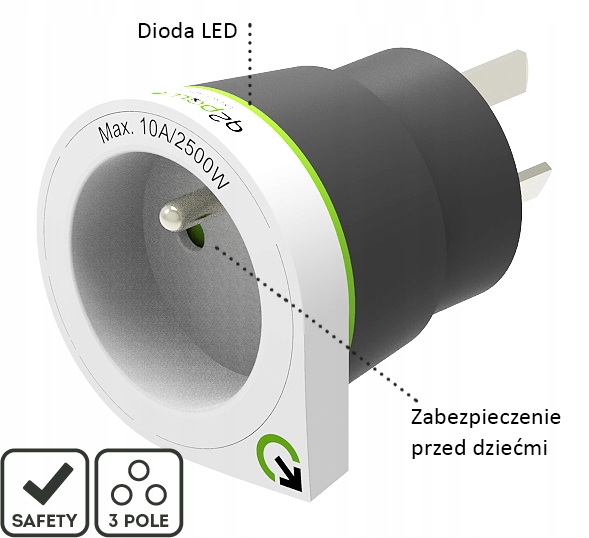 Q2Power Adapter Podróżny Przejściówka z Polski / Francji do Chin, Australi Kod producenta 1.200220