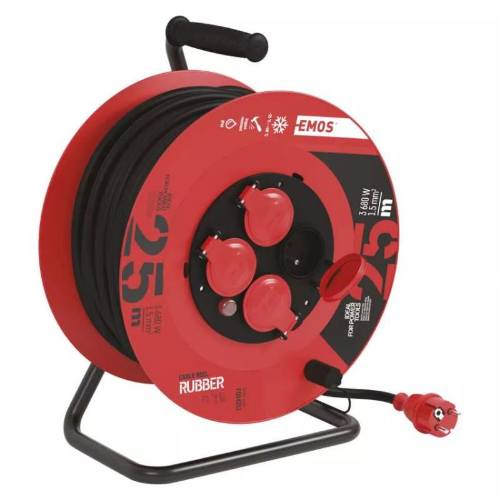 Kábel predlžovací, 25m/230V, cievka, 4 zásuvky,