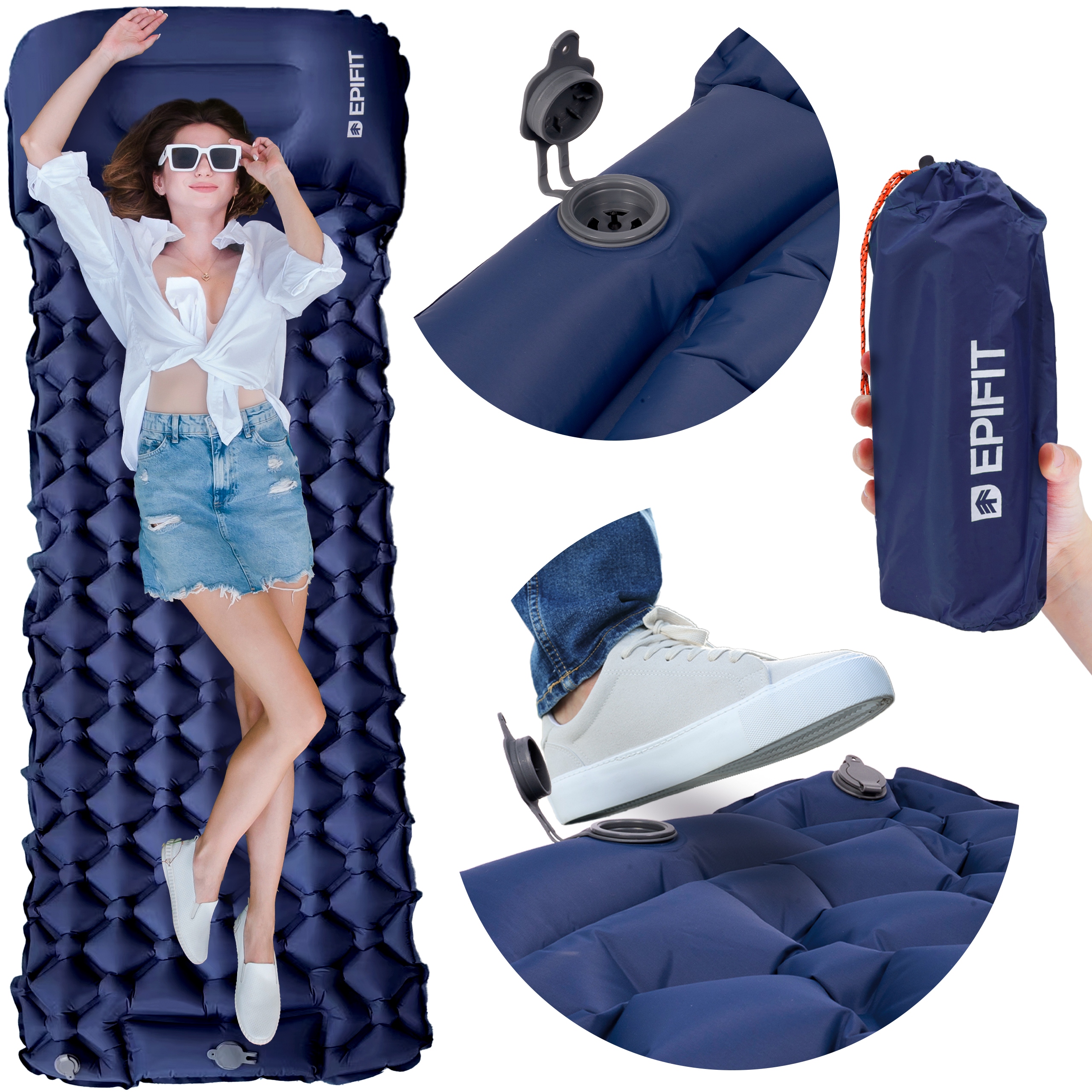 Materac Samopompujący Turystyczny Kempingowy Wbudowana Pompka Zwijana Mata