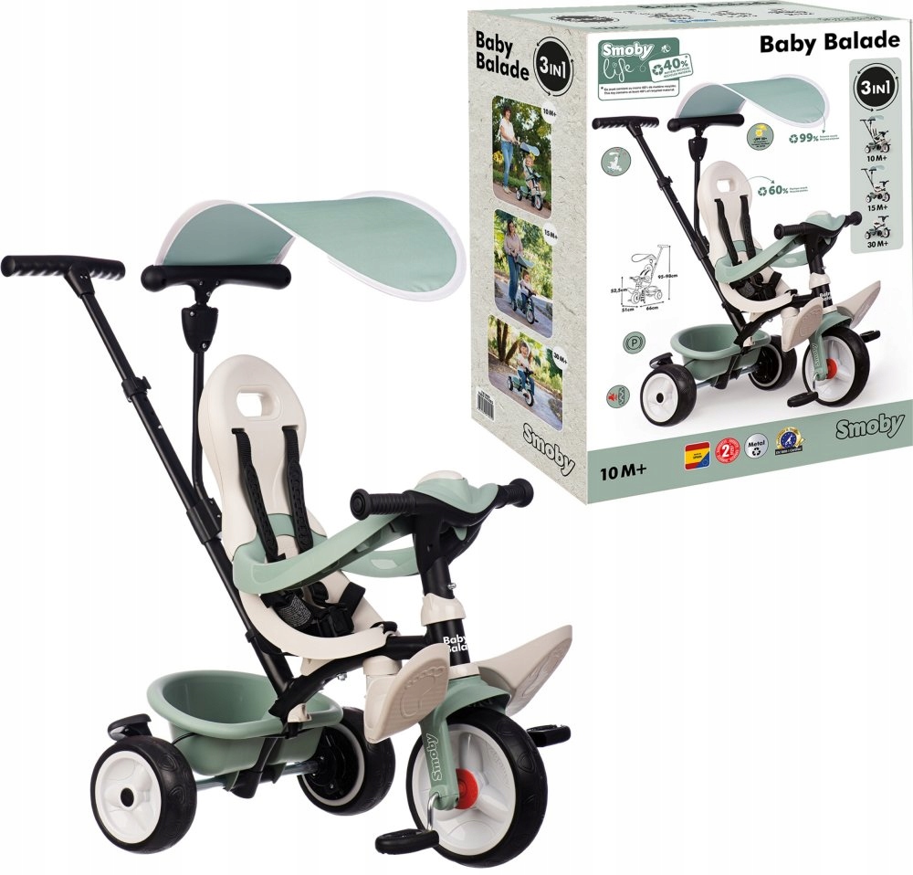 Rowerek trójkołowy Baby Balade Plus 3w1 Pchacz wolne koło Smoby Life
