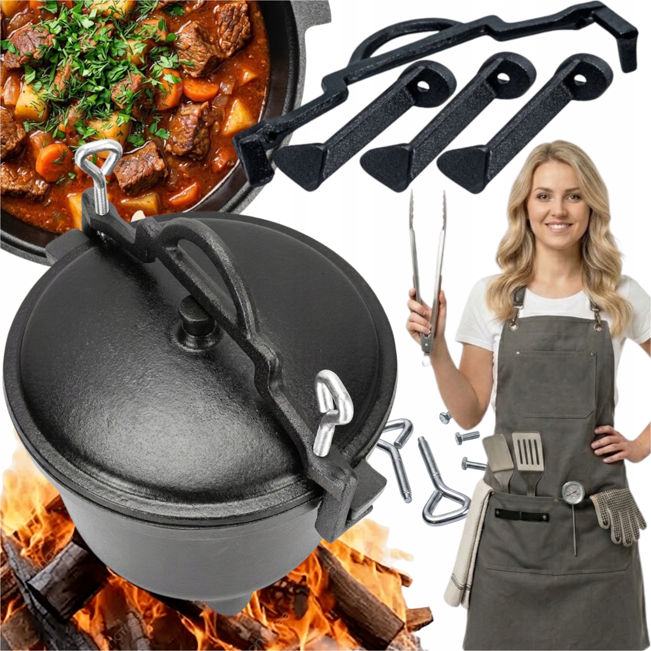 Litinový Maďarský Kotlík Na Stojanový/závěsný Gril 2v1 Pro 4-6 Osoby 8,5 Kg