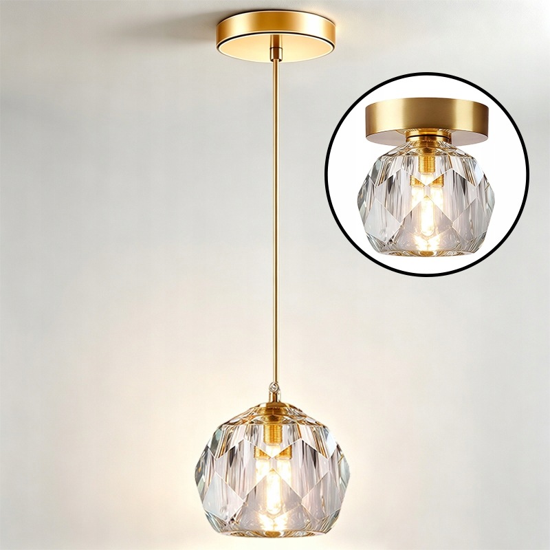 Moderní měděný mini lustr s křišťály, konvertibilní, Led, 3 barvy, závěsné světlo