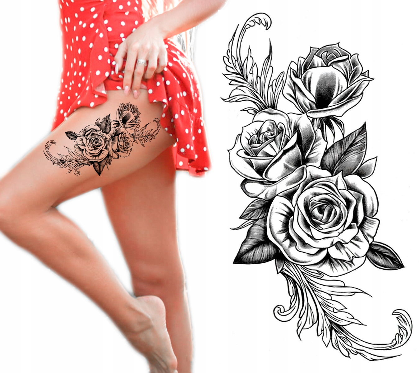 

Tatuaż damski tymczasowy czarne róże