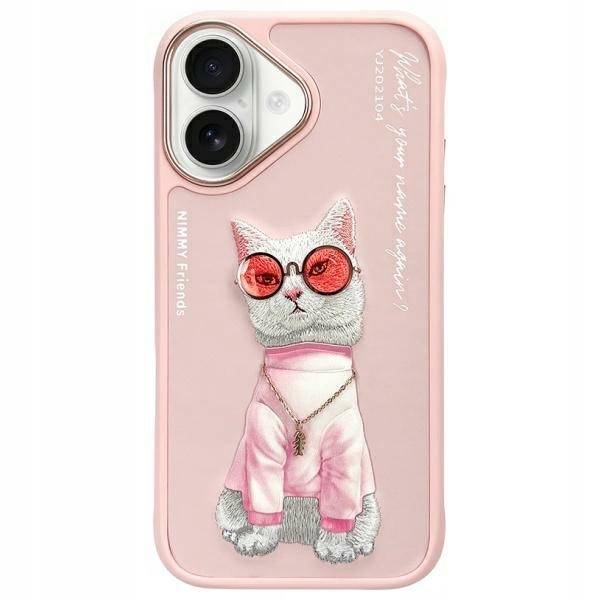 Nimmy pouzdro pro iPhone 16 6.1" růžové/pink Glasses Cool Cat