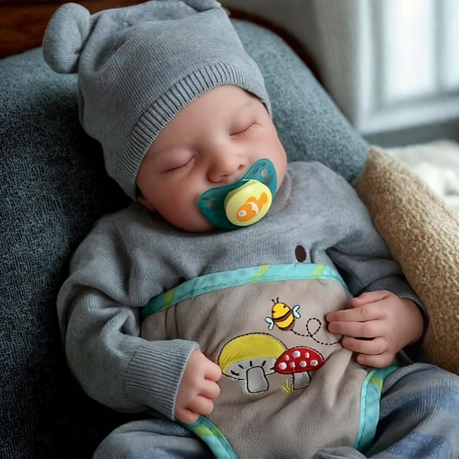 Lalka Reborn 45 cm Chłopiec Śpiący Bobas Ręcznie Malowane Włosy