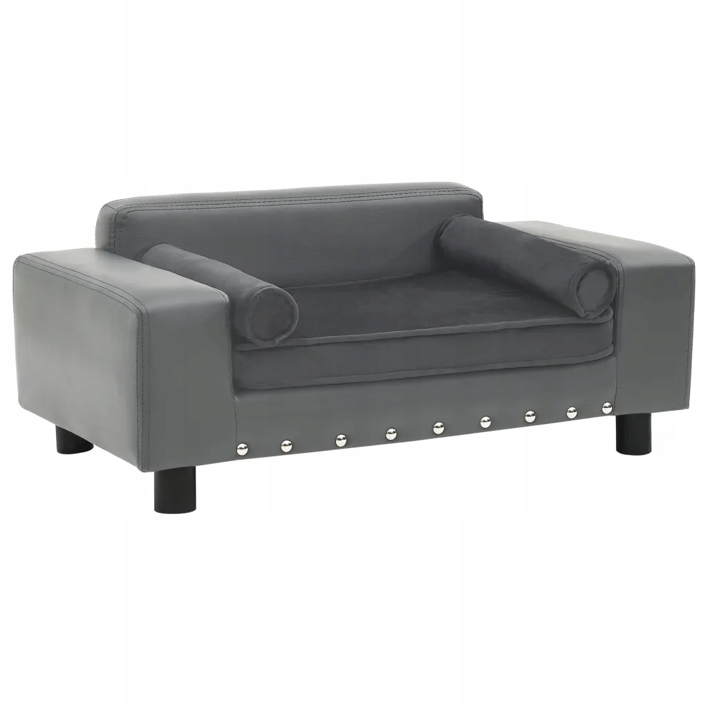 Pohovka pro psy šedá 81 x 43 x 31 cm plyš a umělá kůže