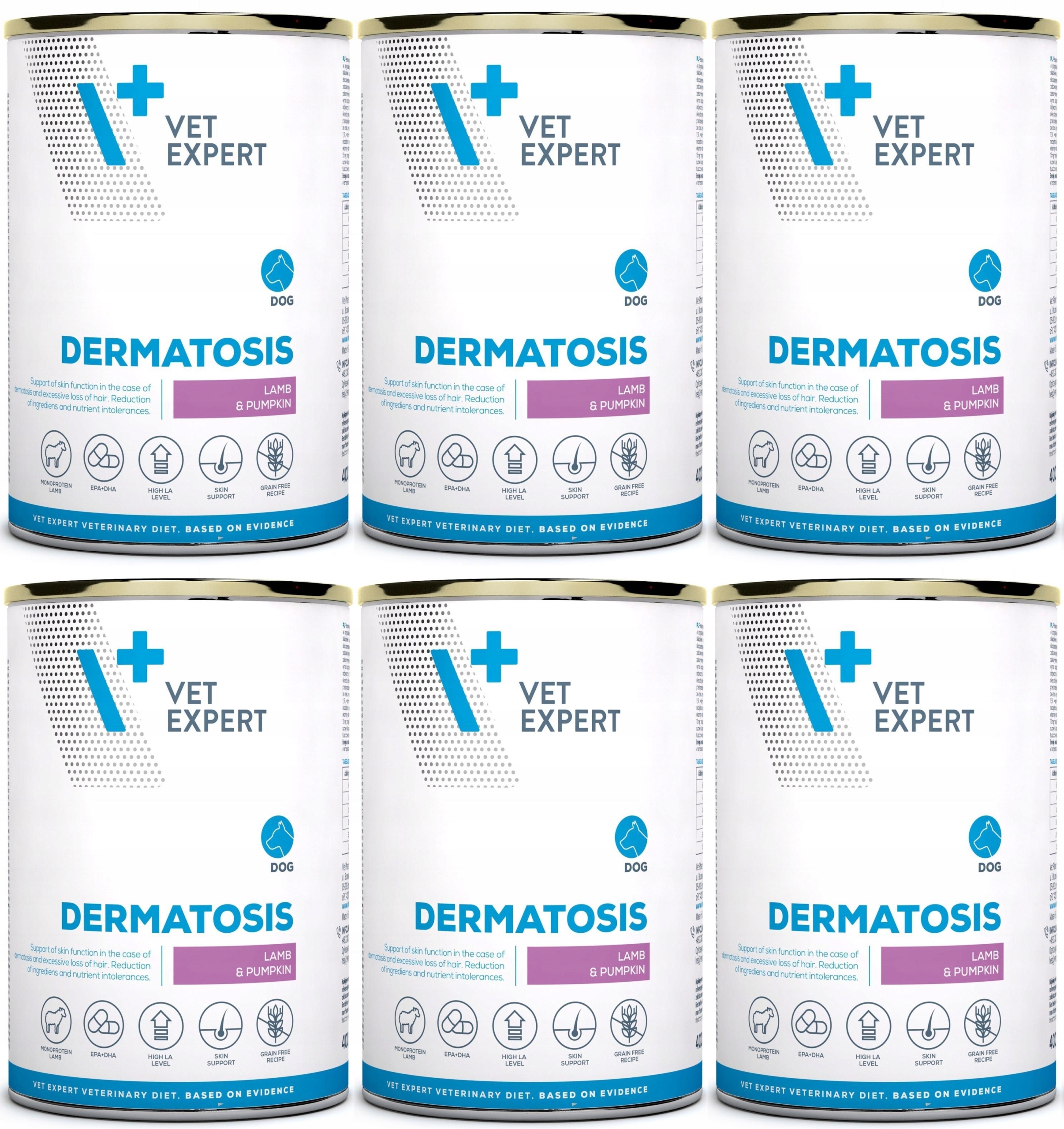 4T VetExpert Dog Dermatosis Jehněčí a dýňové krmivo 6 x 400 g
