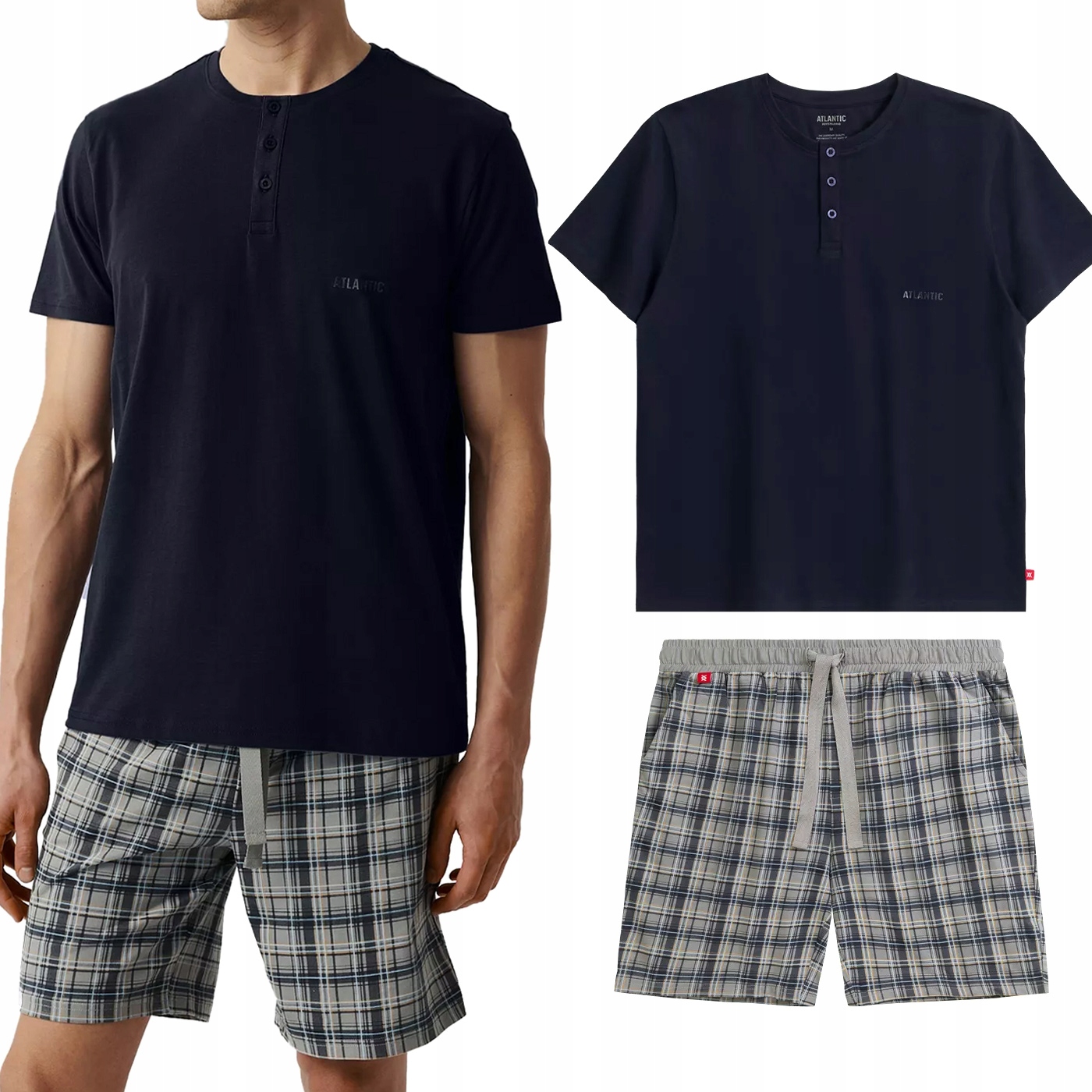 Pánské pyžamo 100% Bavlna Atlantic NMP-380 Komplet T-Shirt Šortky L