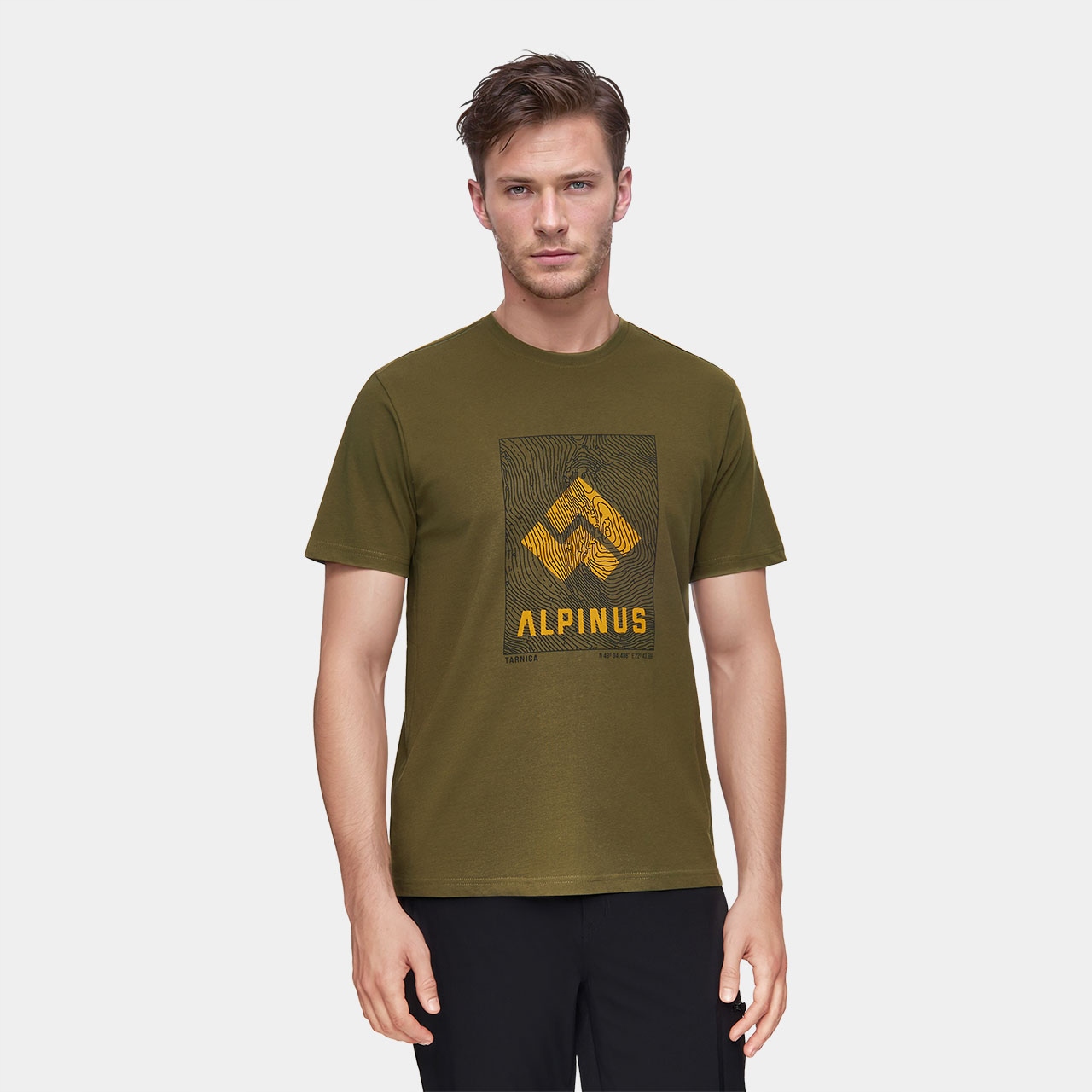 Koszulka męska Alpinus Tarnica oliwkowa motyw topo, góry outdoor M