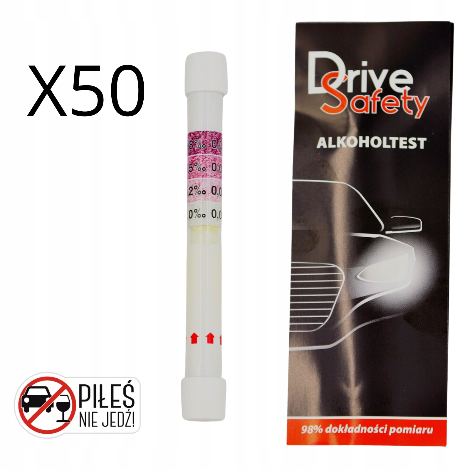 Sada 50 Kusov Alkohol Tester Jednorazový Alkohol Tester Atestovaný Automobilový Test