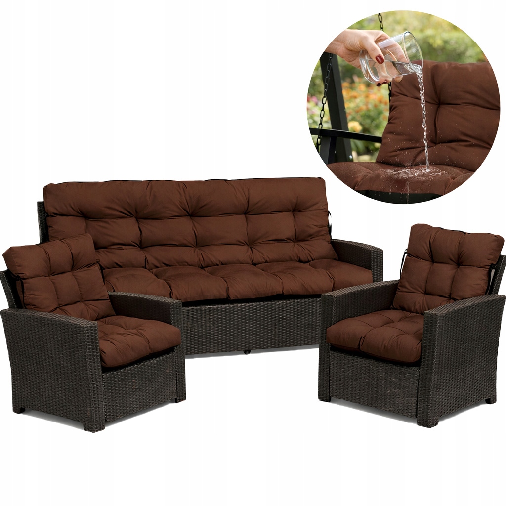 Polštáře na nábytek Rattan pohodlné 180x60x50 Set 3 ks Hnědé