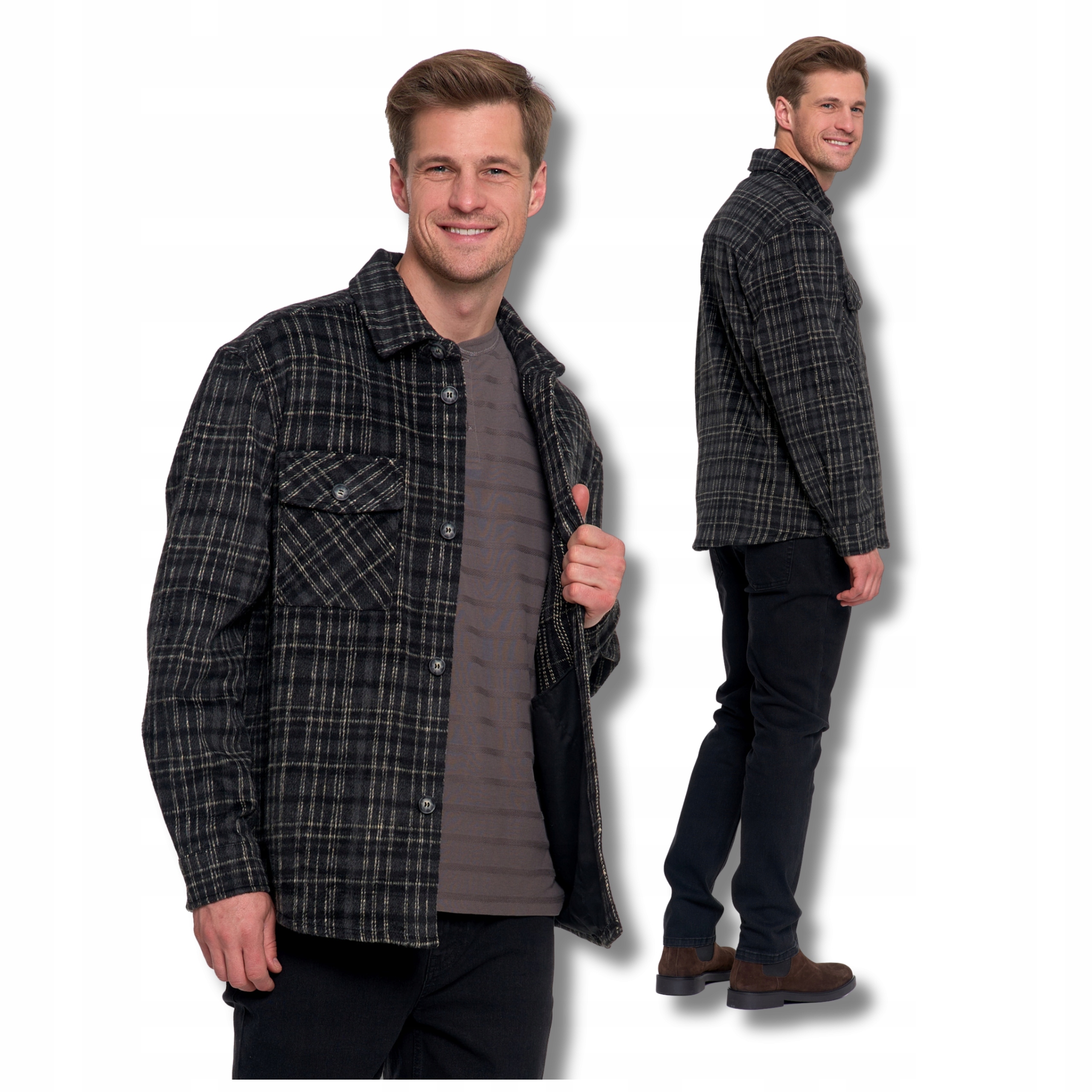 Pánská Kostkovaná Flanelová Košilová Bunda Na Podzim S Kapsami Moraj