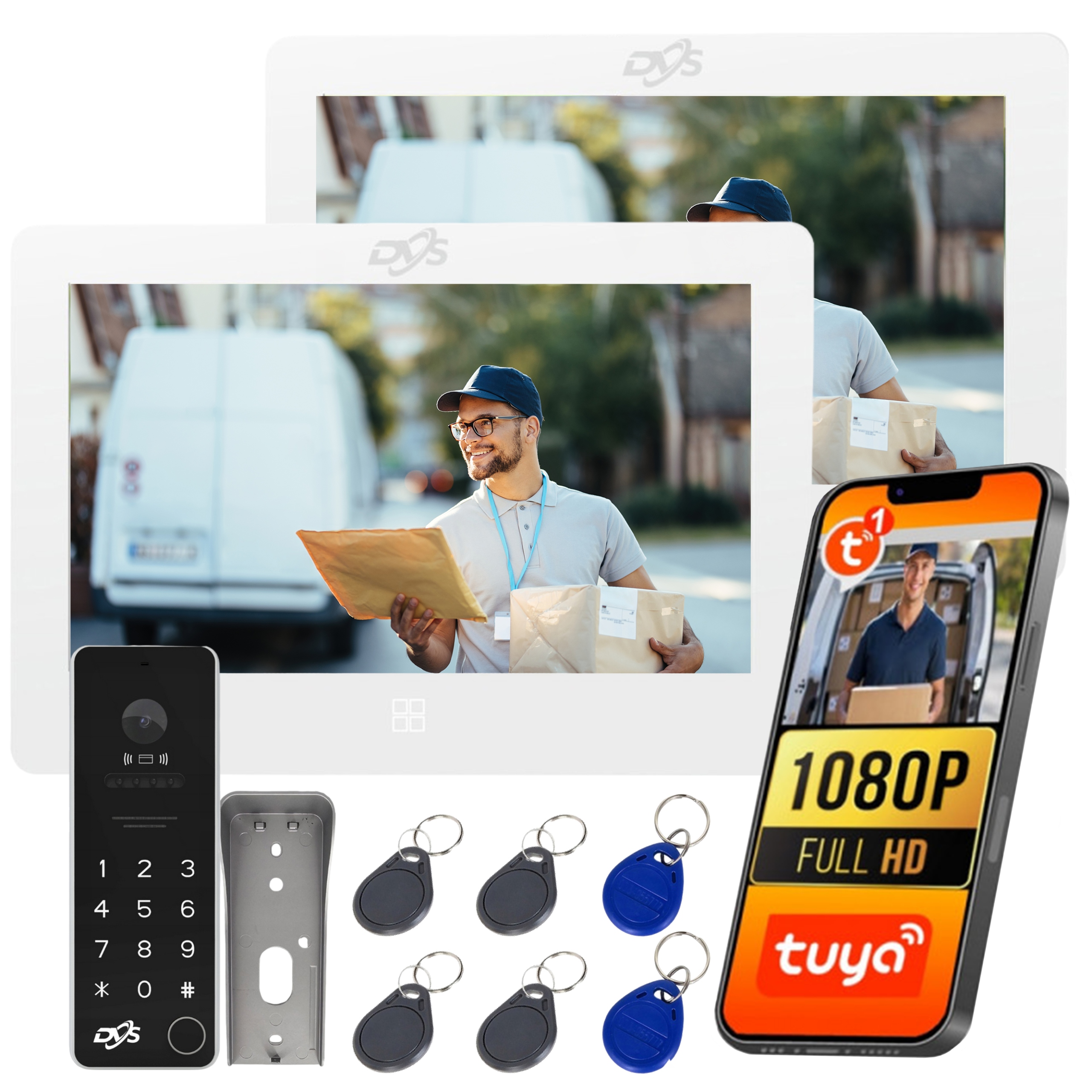 Videovrátnik Dvs Domofón WiFi 2 Dotykové Monitory Biele Rfid Kľúčenky Tuya