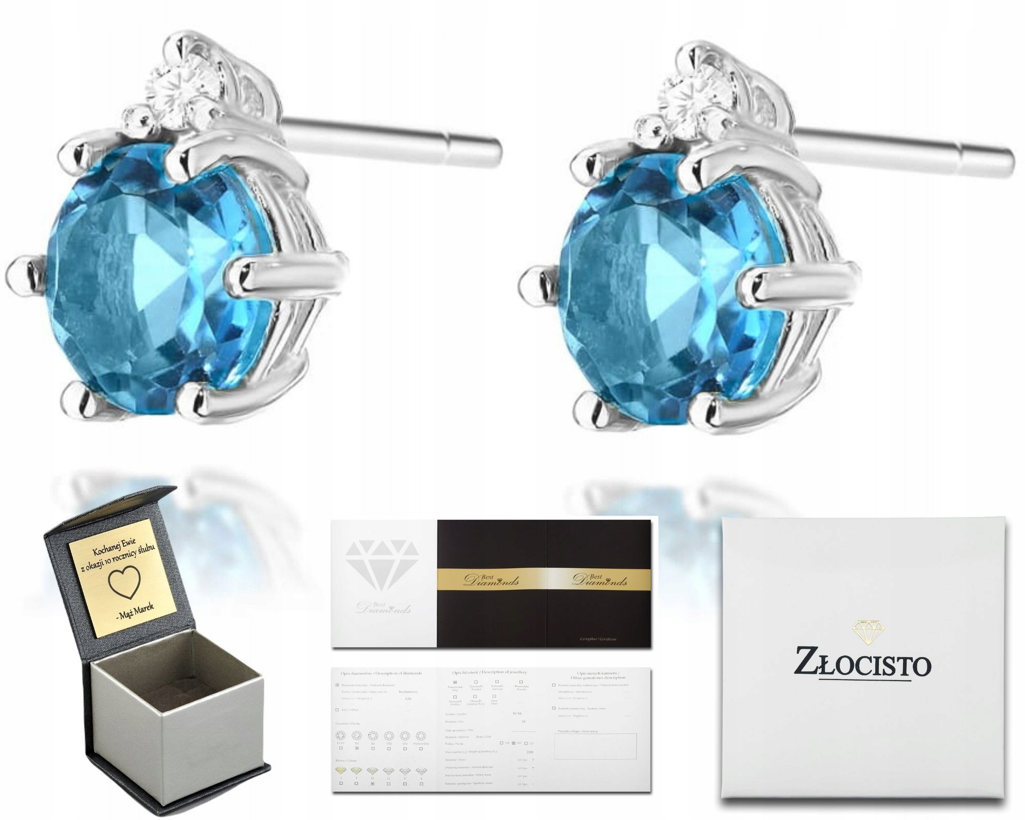 Náušnice Bílé Zlato Topazy Diamanty