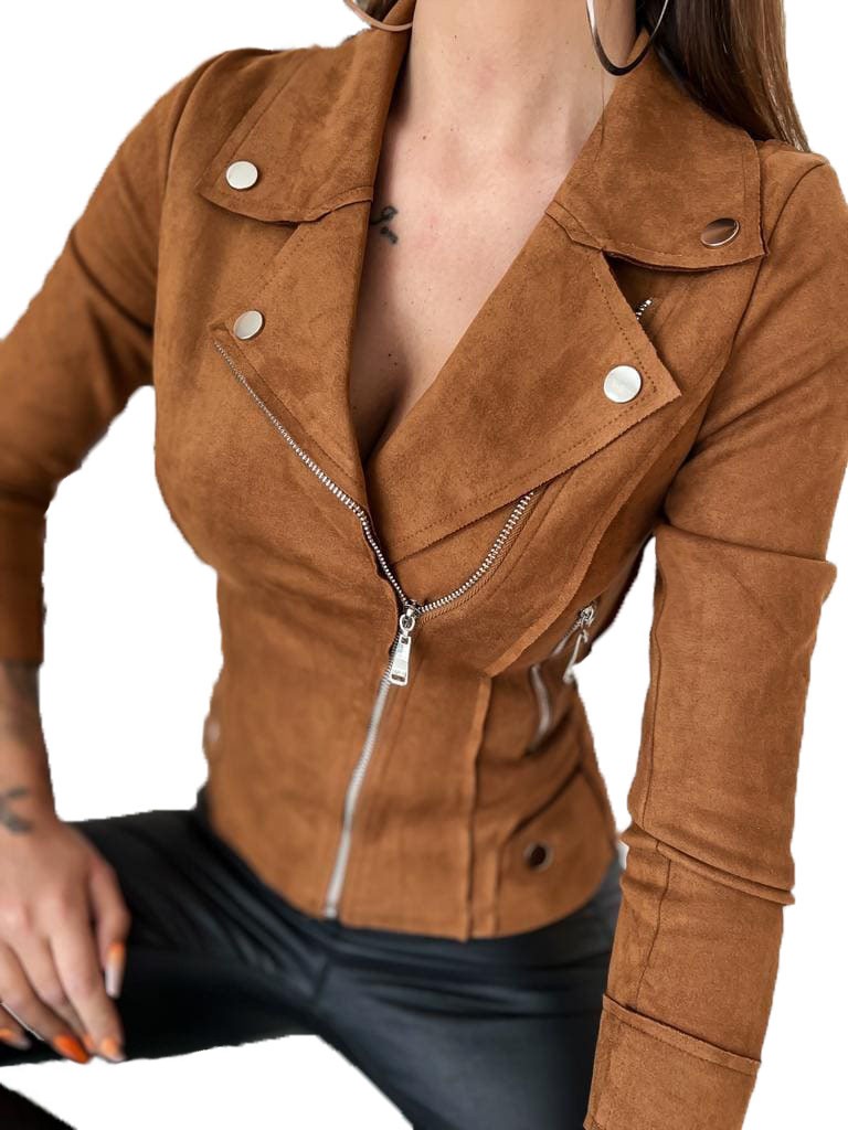 Kurtka Zamszowa Ramoneska__Ciemny Brąz 42/XL Marynarka Eko-Skóra Bestseller