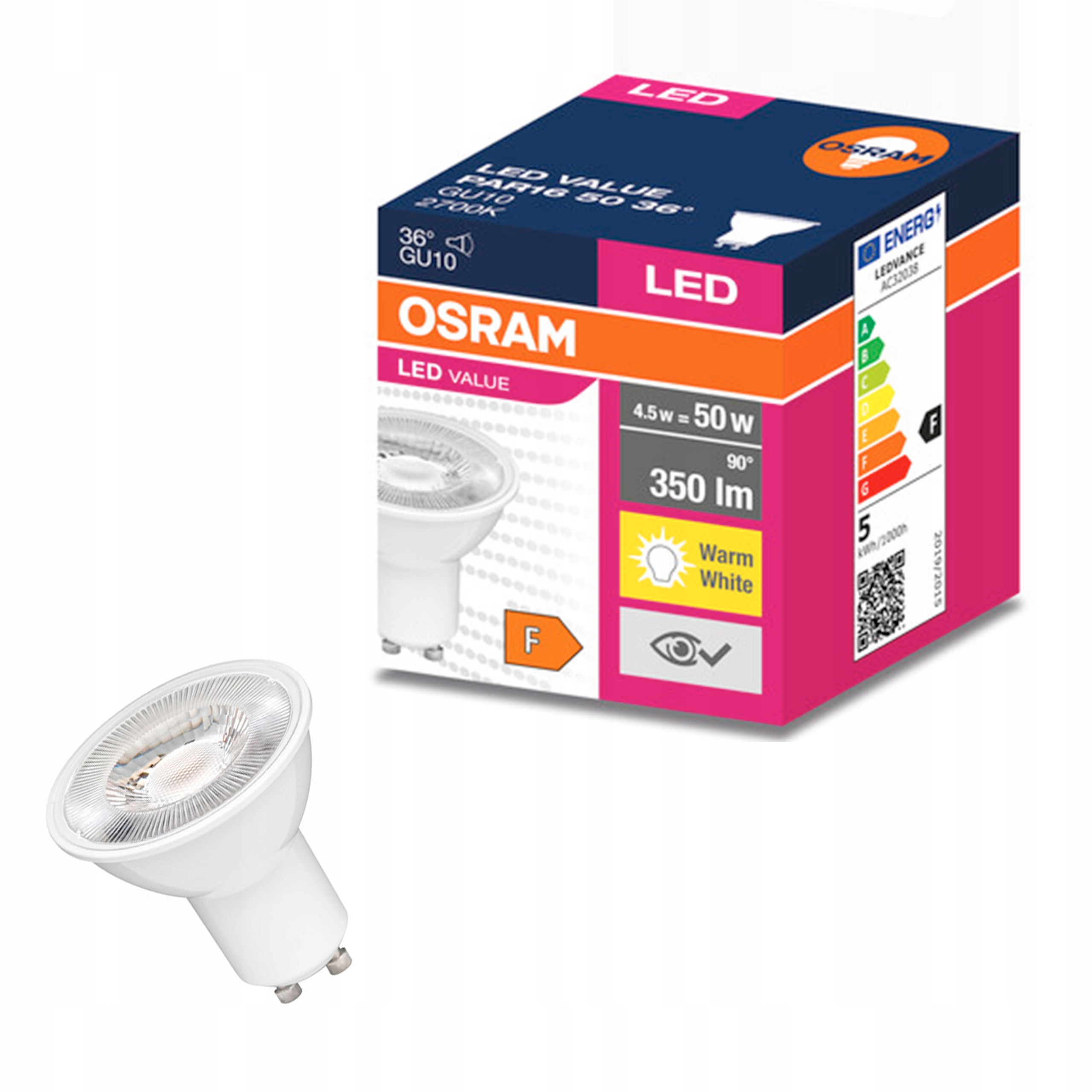 

Osram Żarówka Led Halogen 4,5W=50W GU10 36s 2700K