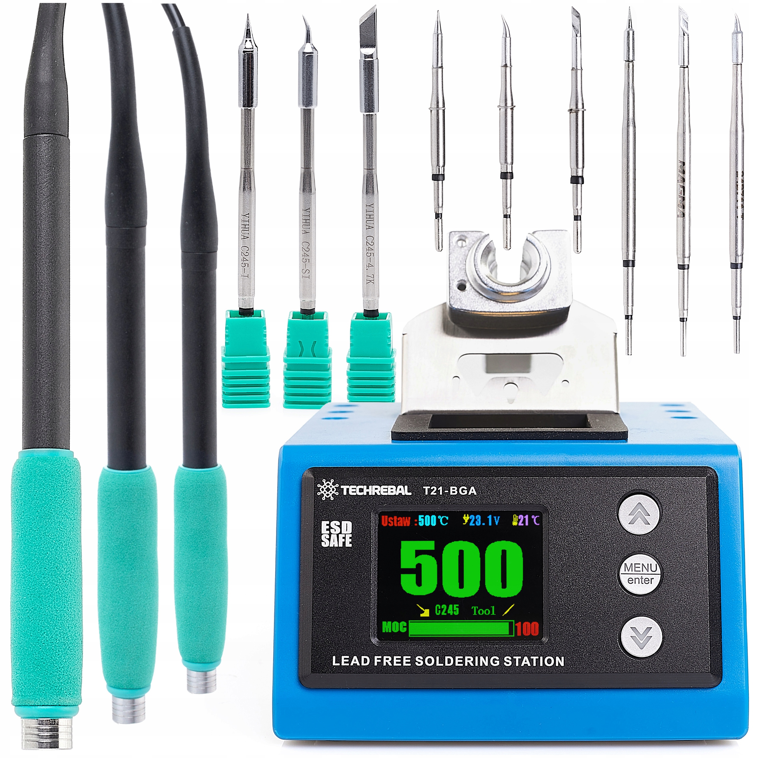 Pájecí stanice Techrebal T21-BGA 180W 3x Baňka 9x Hrot C245 C210 C115