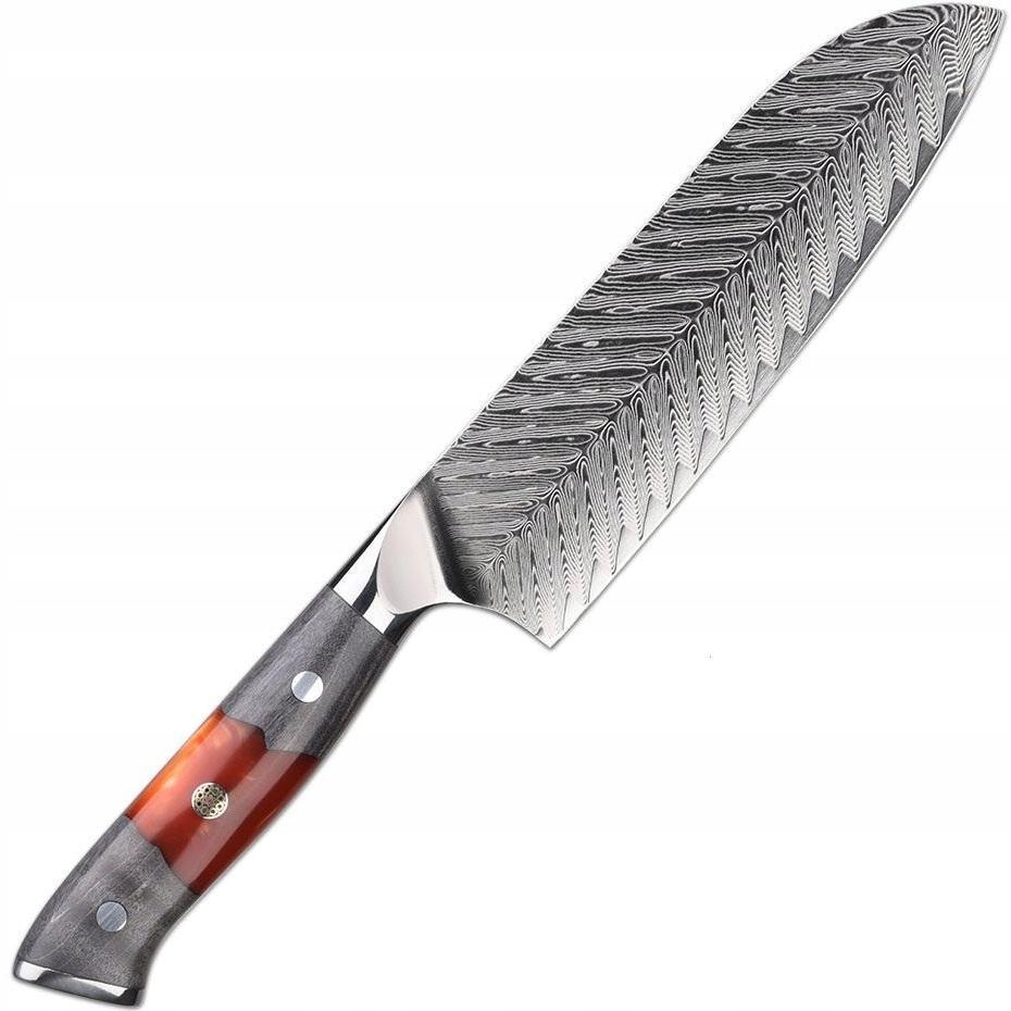 Damaškový kuchynský nôž Yamiyo Santoku/Červená/Sivá KP-37554