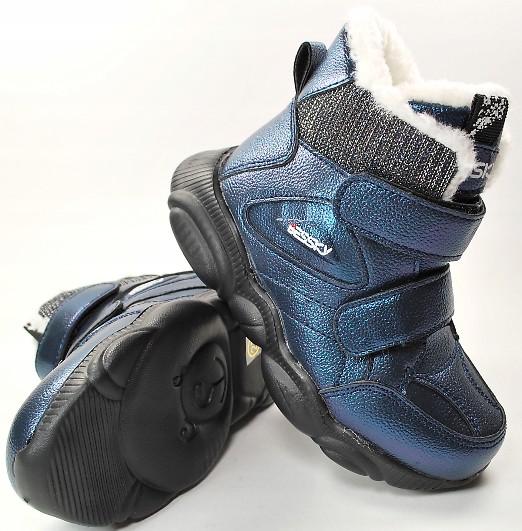 GRANATOWE LEKKIE CIEPŁE BOTKI KOZAKI WEŁNA RZEP 30 Kolor niebieski