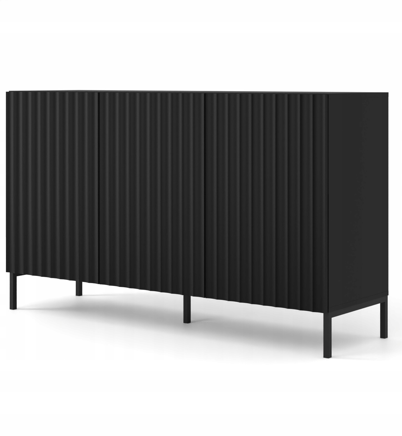 Komoda Wave 150 3D frez czarny mat nóżki metalowe czarne frezowane fronty
