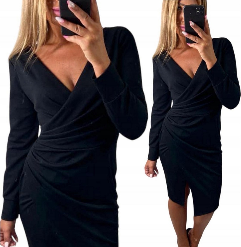 Černá Šaty Elegantní Obálkový výstřih vel. 42, mnoho barev, velikost