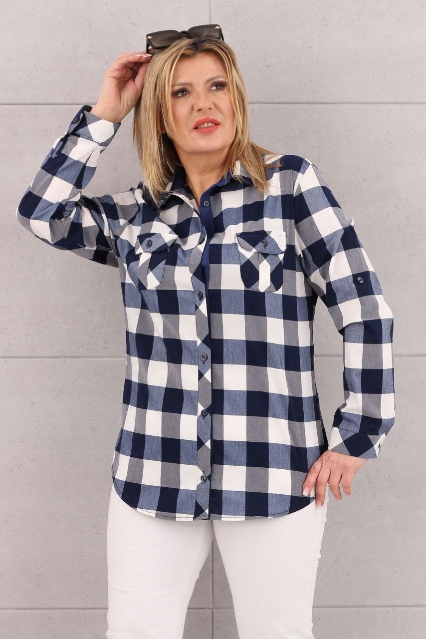 KOSZULA DAMSKA W KRATĘ KLASYCZNA ROZPINANA ROZMIARY Rozmiar 44