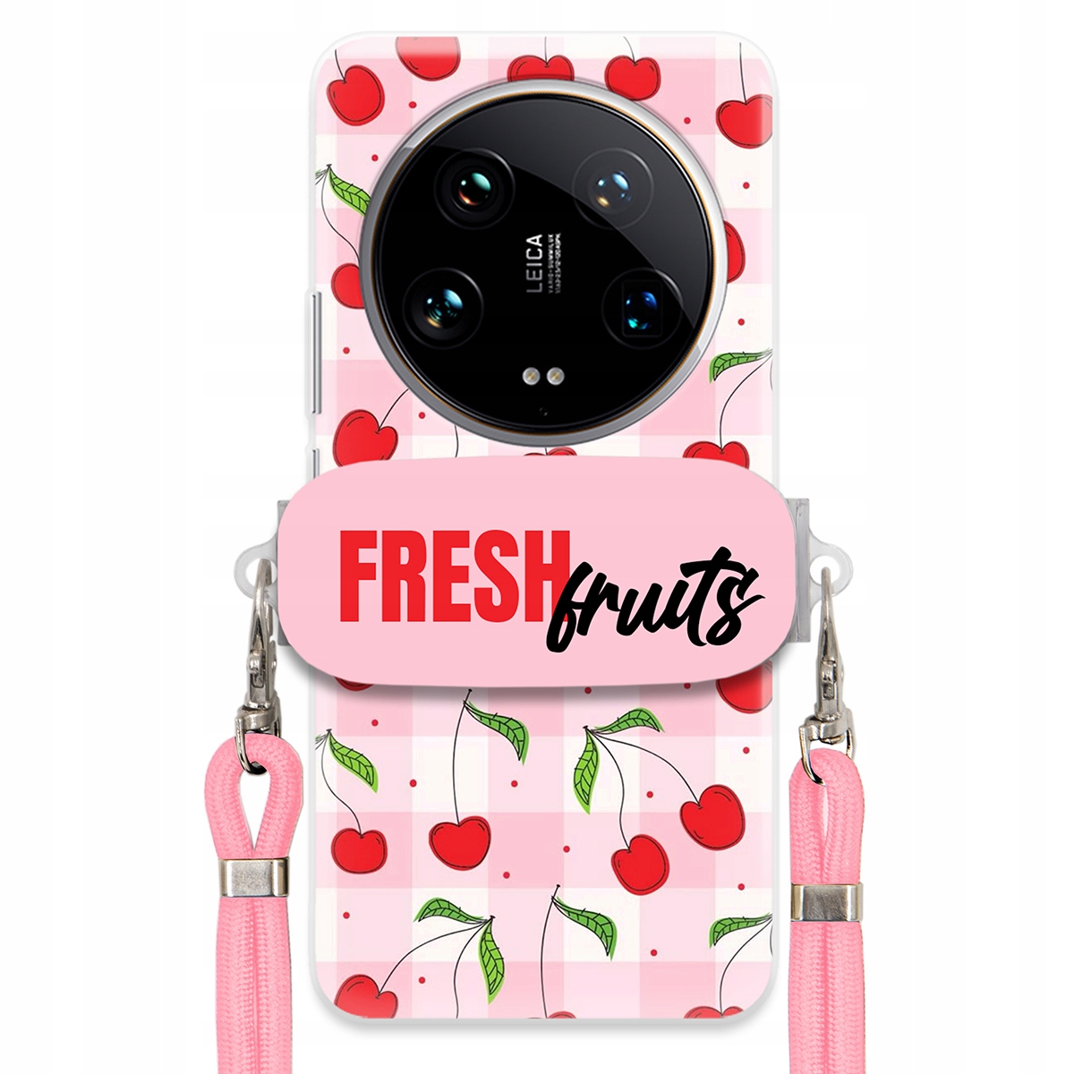 Pouzdro pro Xiaomi 14 Ultra Case Držák Šňůrka Růžová Fresh Fruits Mřížka